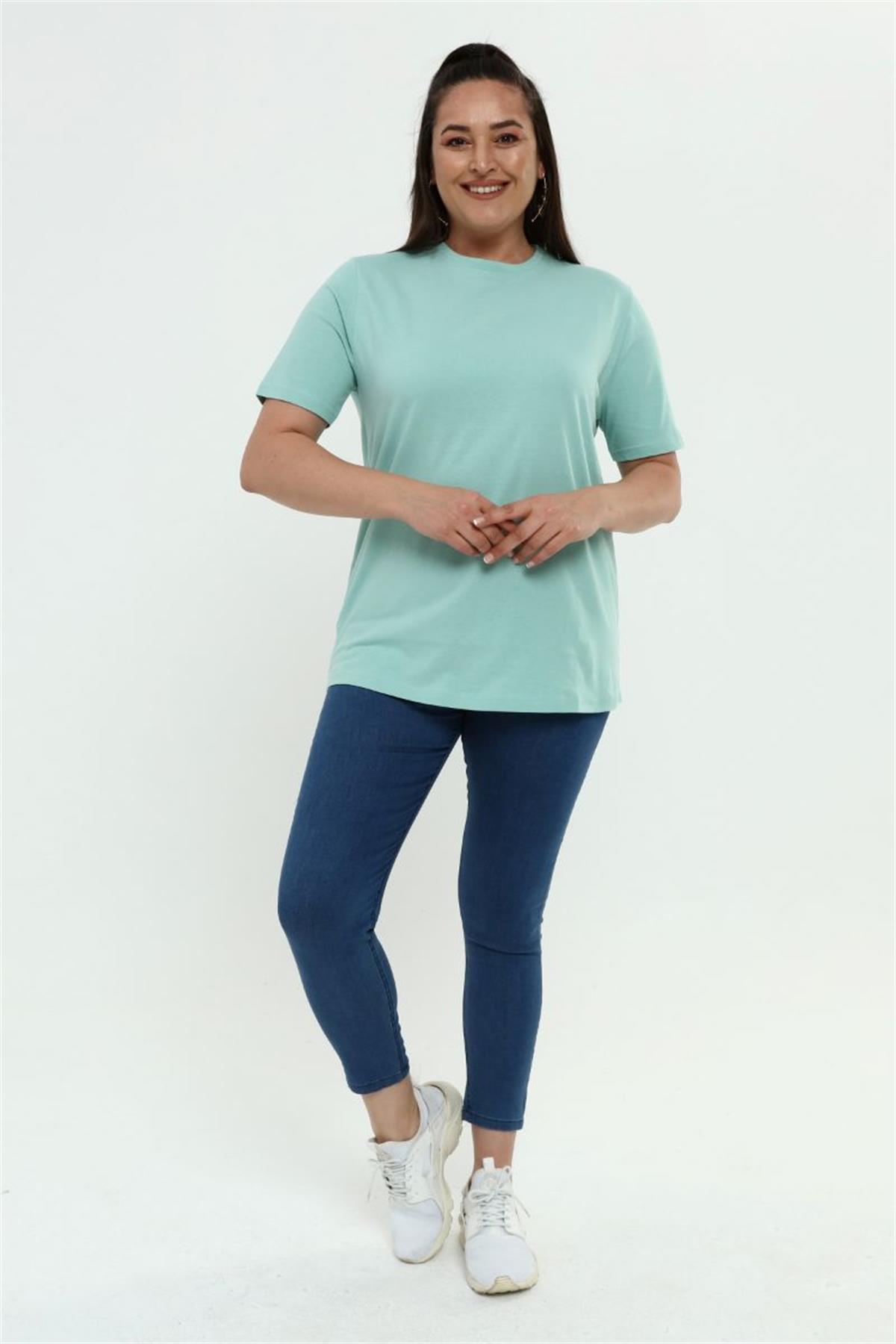 Tshirt Büyük Beden Bisiklet Yaka Basic T-Shirt Mint Yeşili
