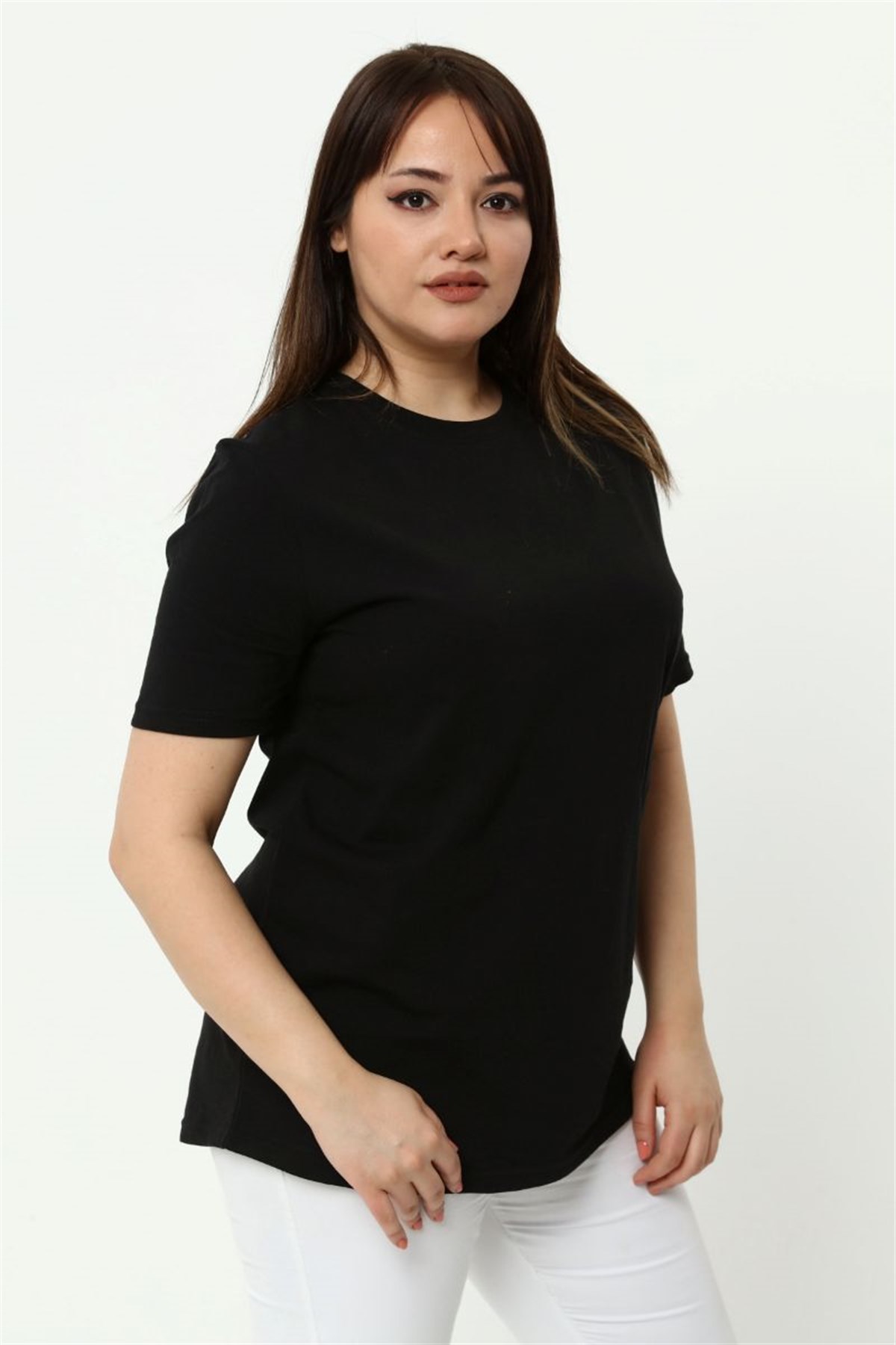 Tshirt Büyük Beden Bisiklet Yaka Basic T-Shirt Siyah