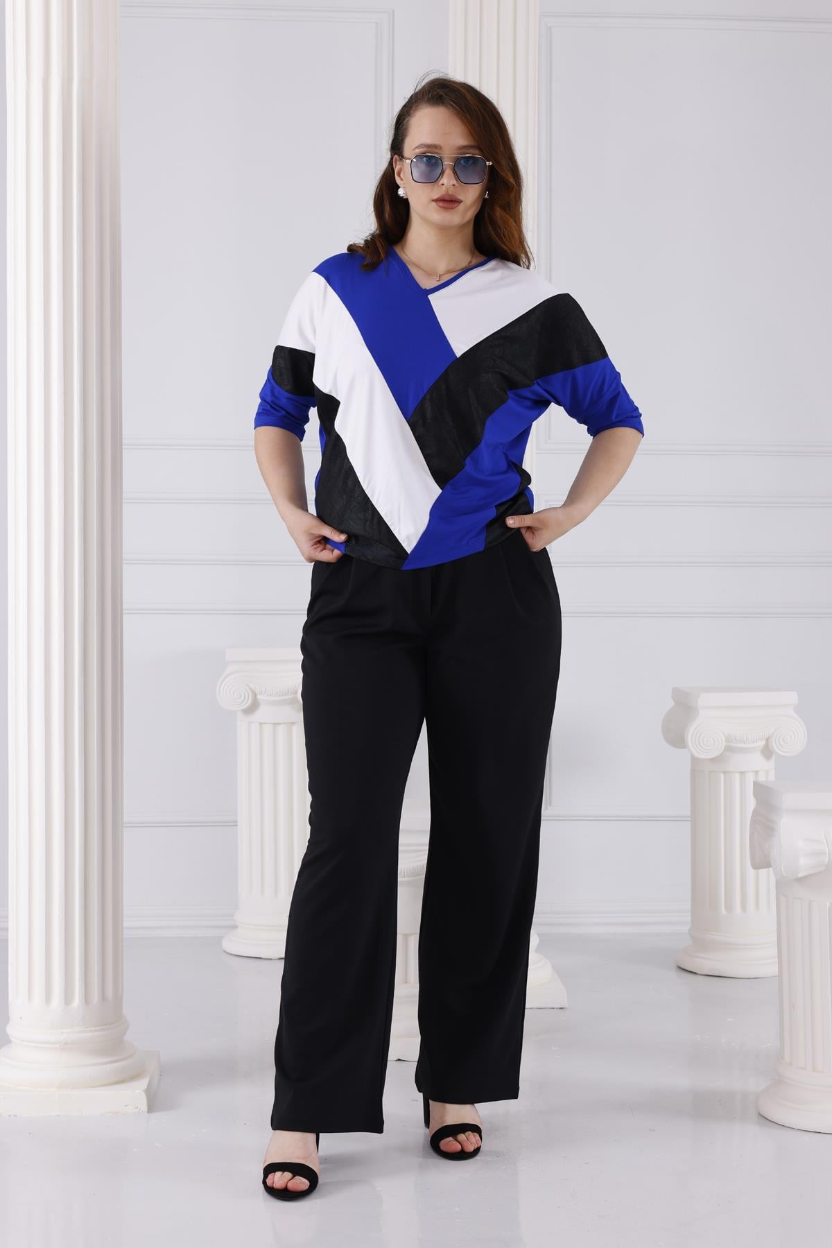 Tshirt Büyük Beden Blok Geçişli Oversize Bluz