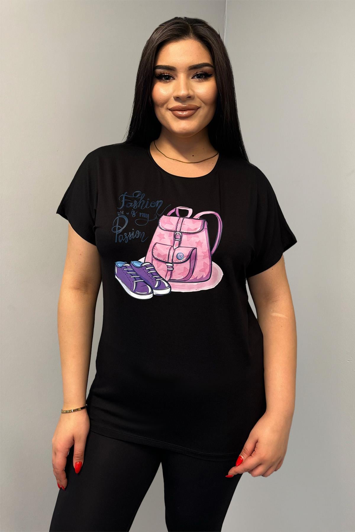 Tshirt Büyük Beden Çanta Baskılı Oversize Tshirt