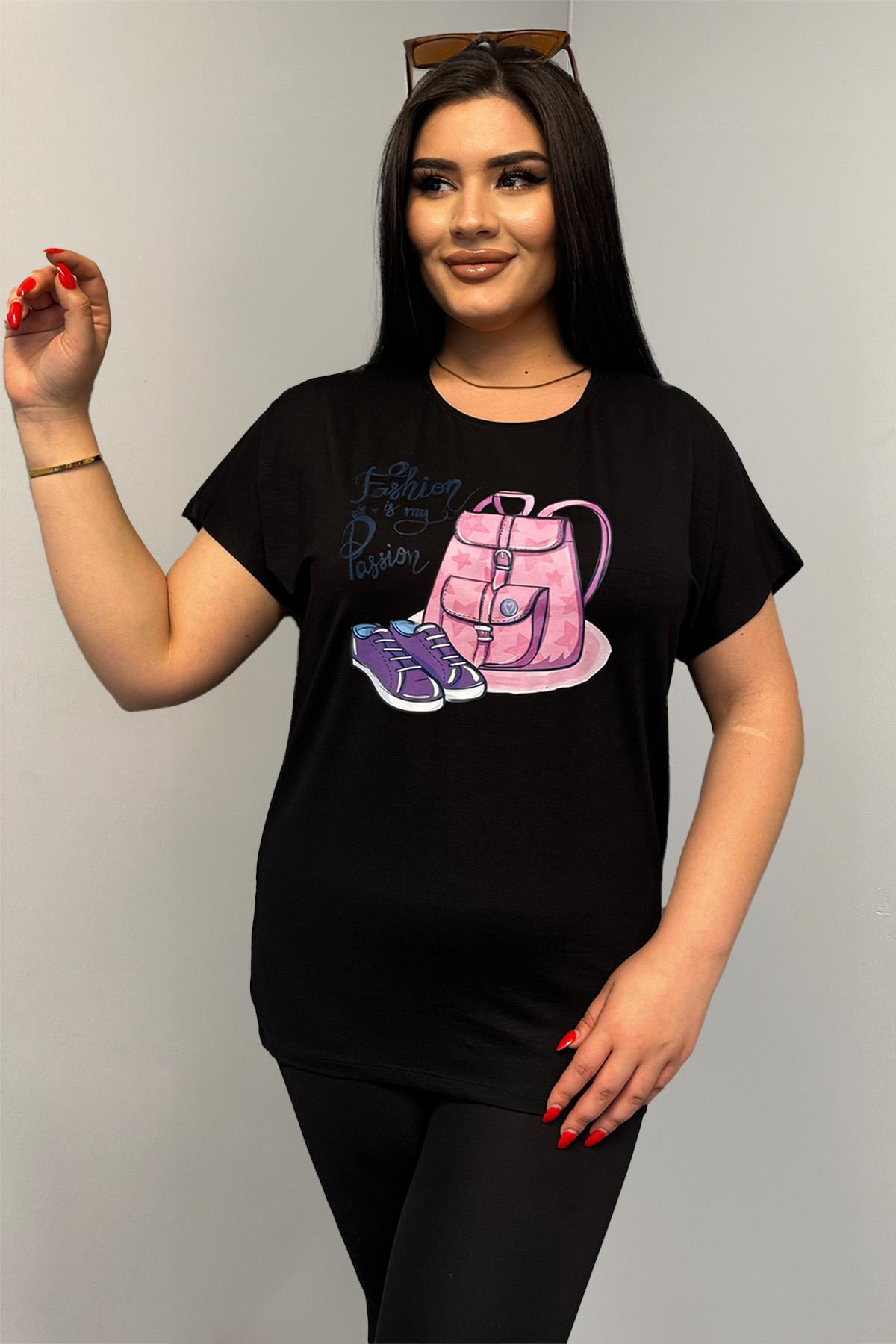 Tshirt Büyük Beden Çanta Baskılı Oversize Tshirt