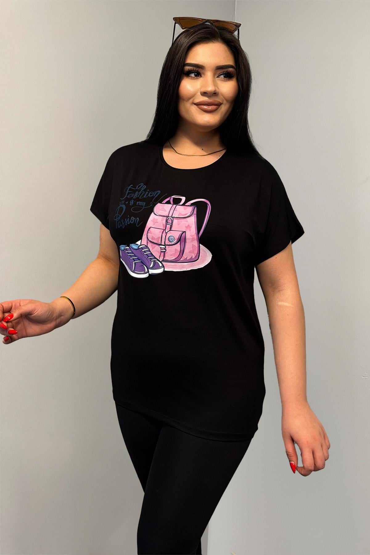 Tshirt Büyük Beden Çanta Baskılı Oversize Tshirt