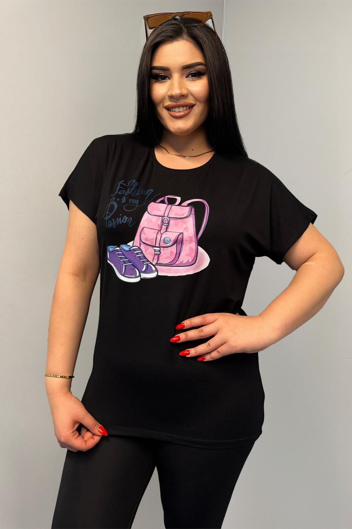 Tshirt Büyük Beden Çanta Baskılı Oversize Tshirt