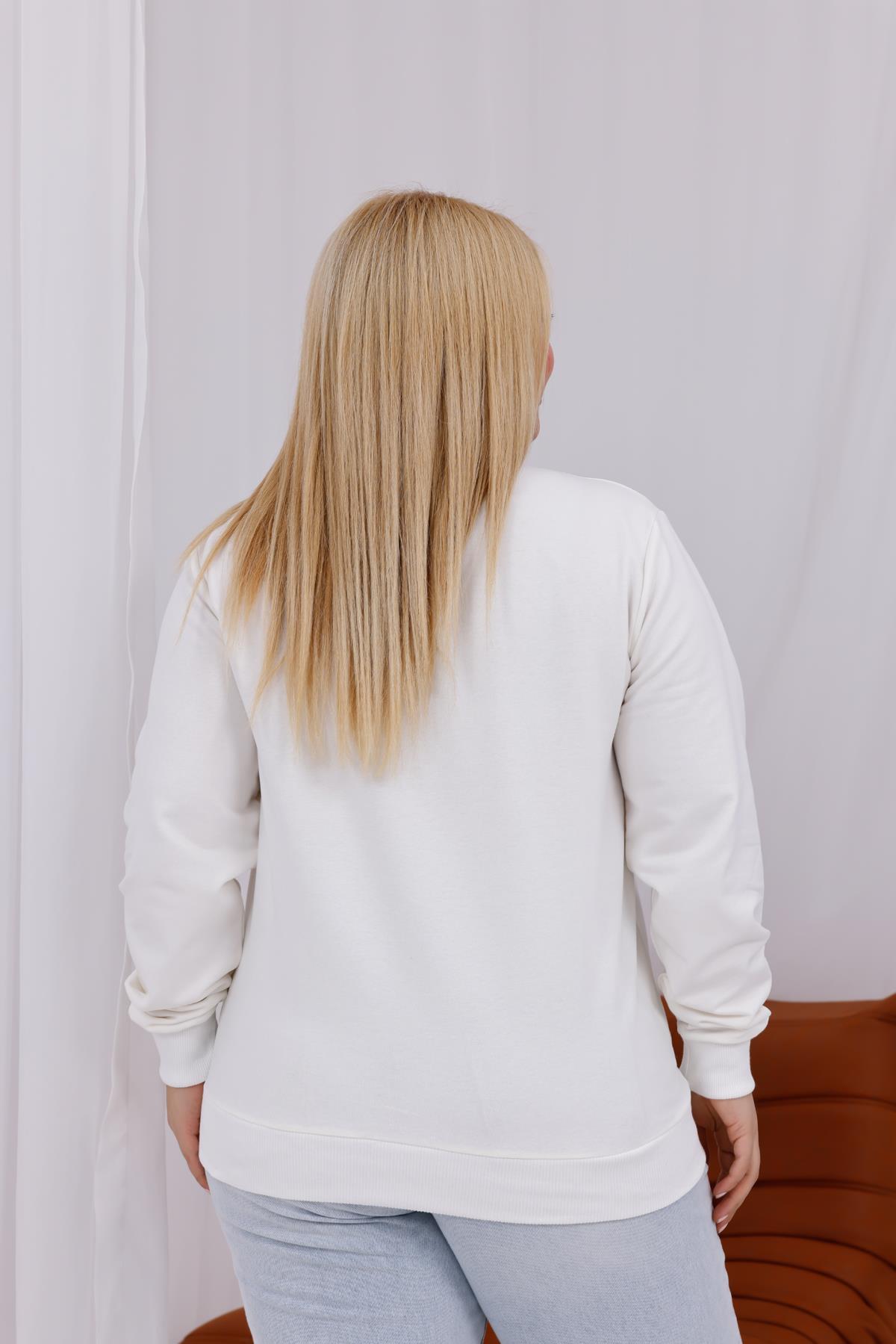 Uzun Kol Bluz Büyük Beden Çiçek Motifli Sweatshirt