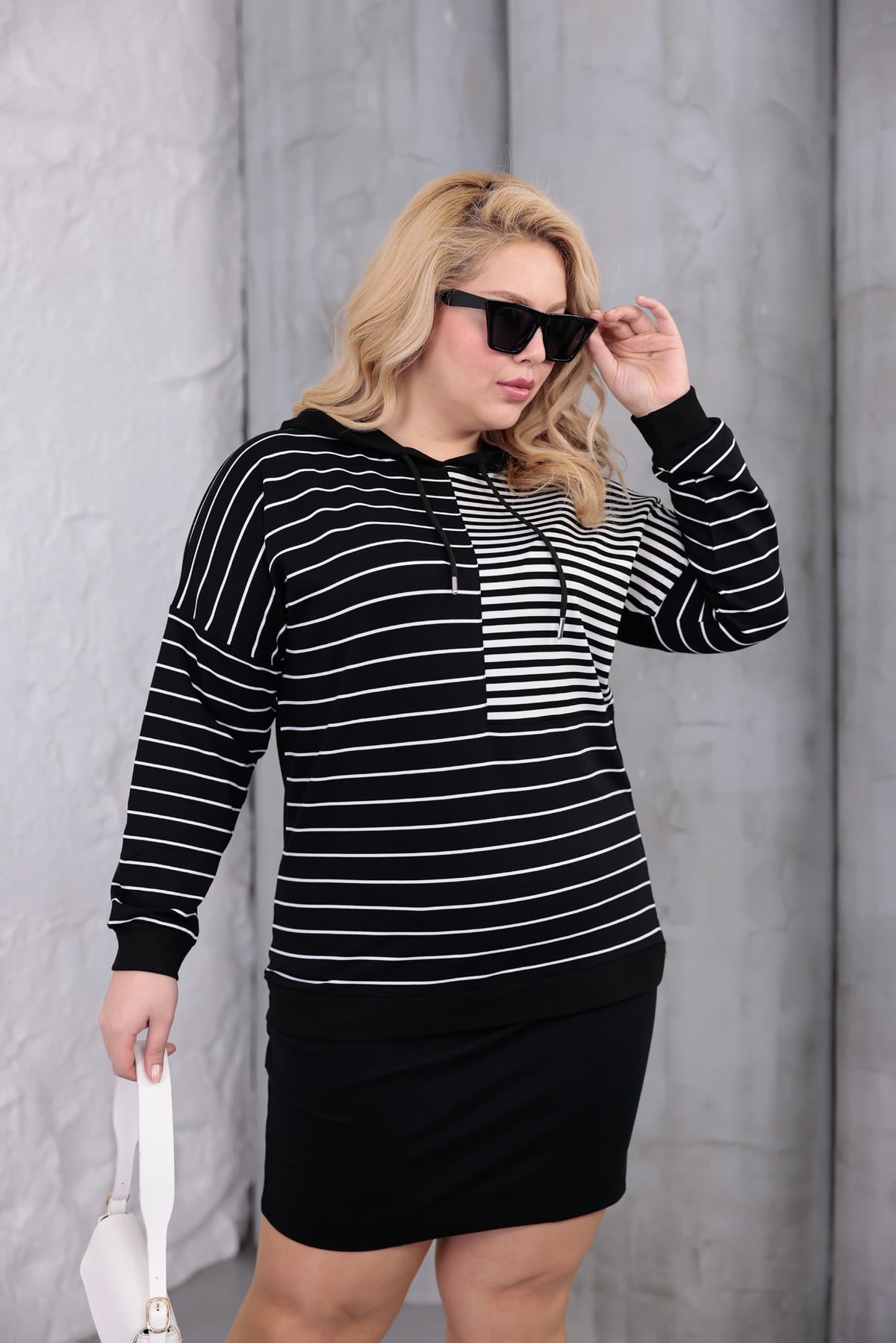 Sweatshirt Büyük Beden Çizgili Sweatshirt