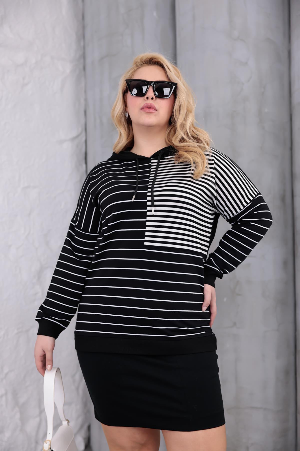 Sweatshirt Büyük Beden Çizgili Sweatshirt