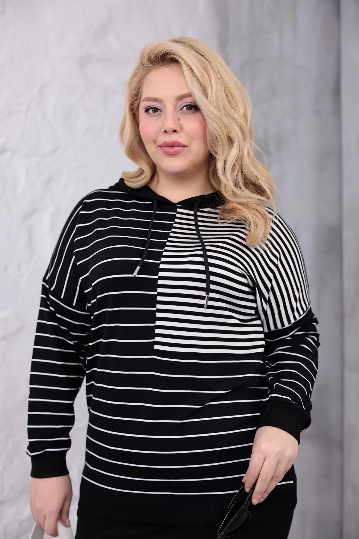 Sweatshirt Büyük Beden Çizgili Sweatshirt