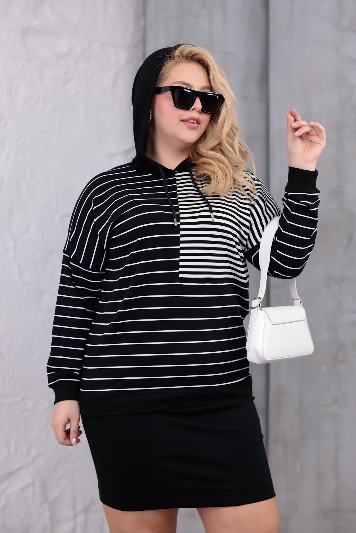 Sweatshirt Büyük Beden Çizgili Sweatshirt