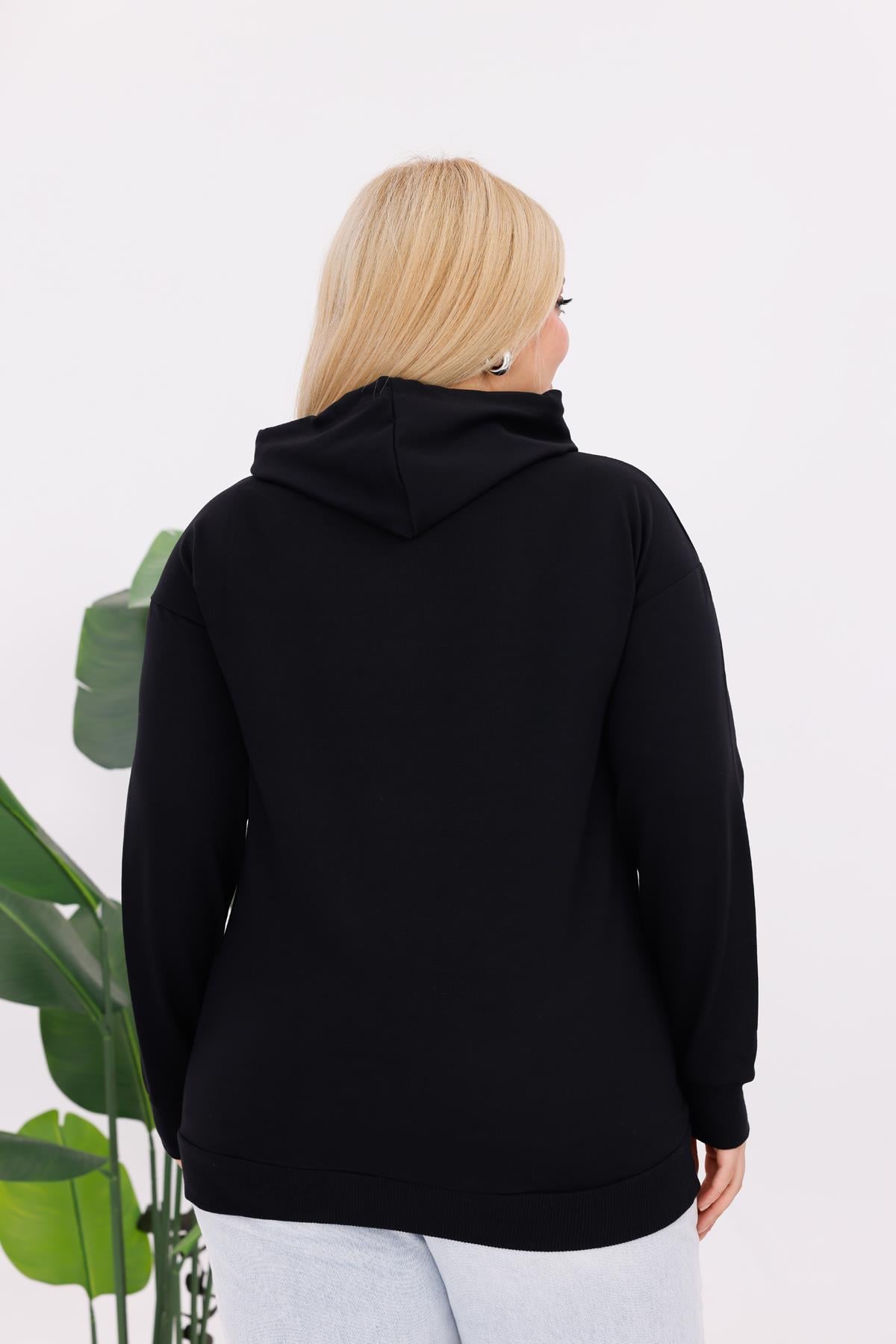 Sweatshirt Büyük Beden Deri Cepli Sweatshirt