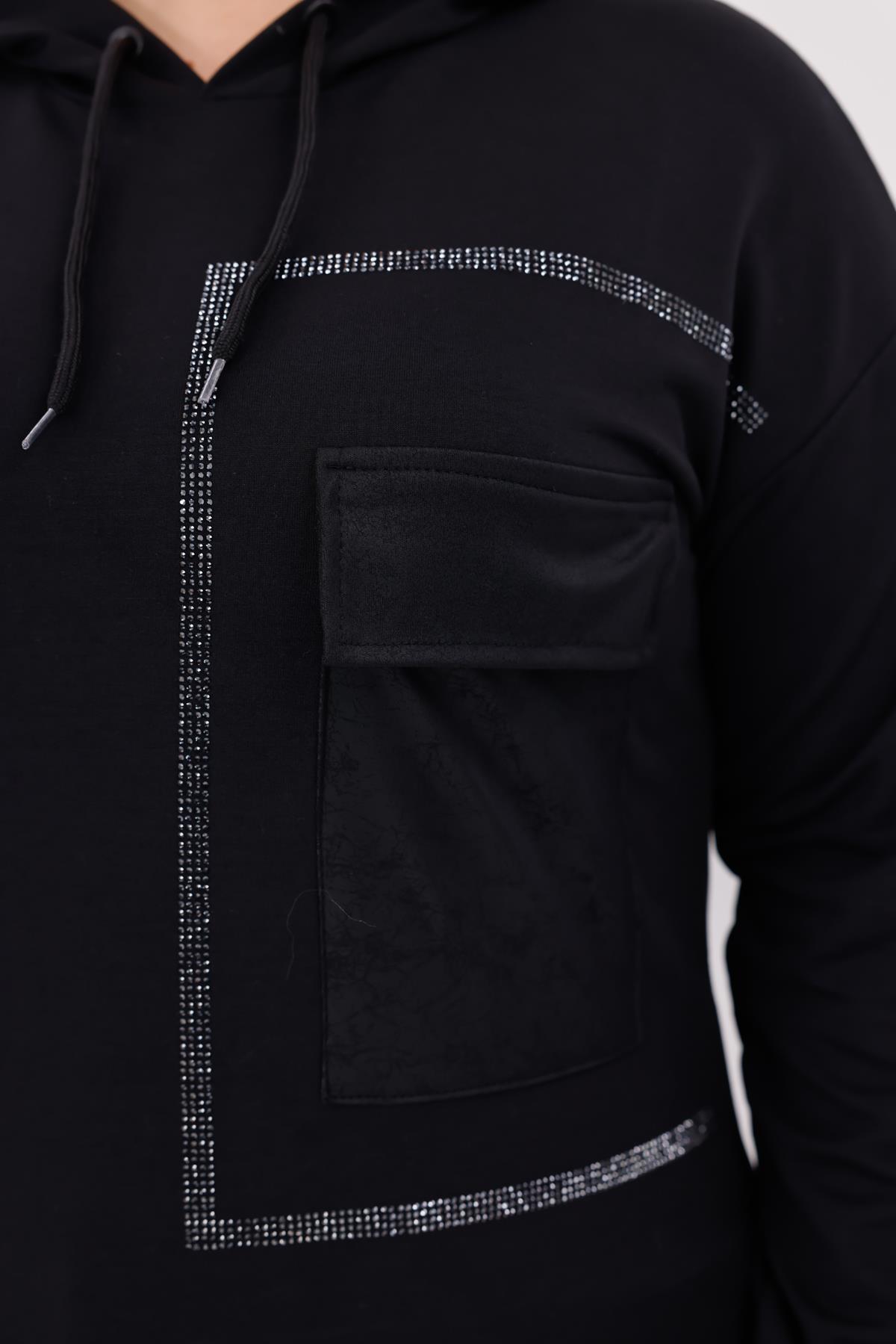 Sweatshirt Büyük Beden Deri Cepli Sweatshirt