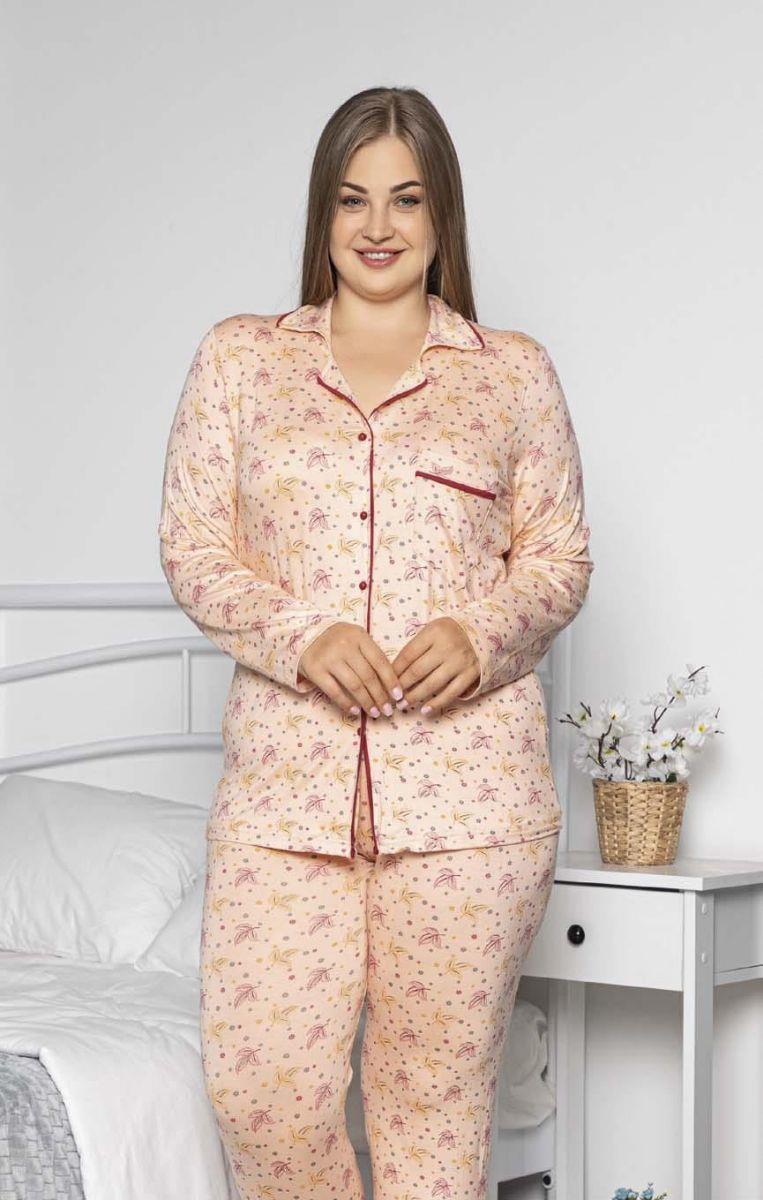 Pijama Takımı Büyük Beden Düğmeli Cepli Maskülen Pijama Takımı Pudra