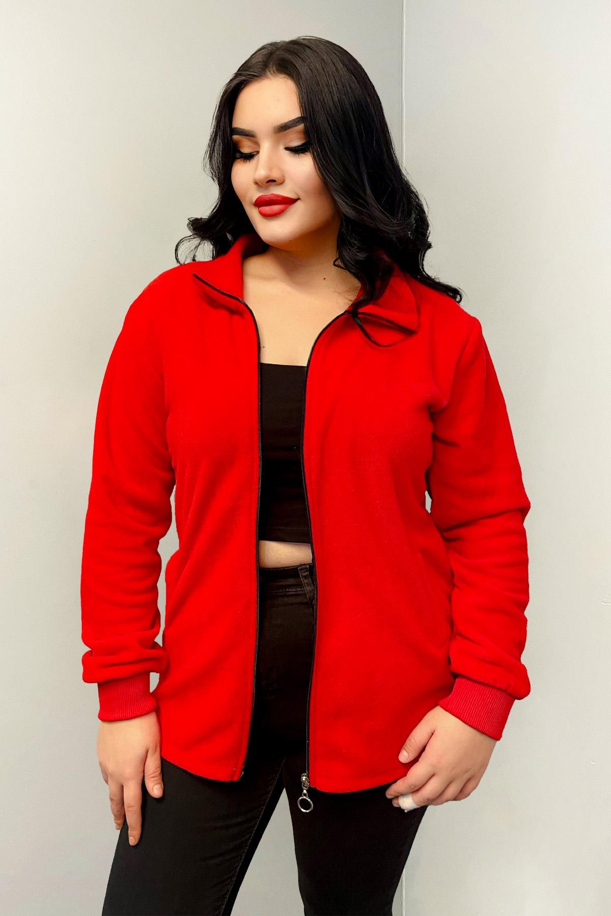 Sweatshirt Büyük Beden Fermuarlı Cepli Polar Hırka