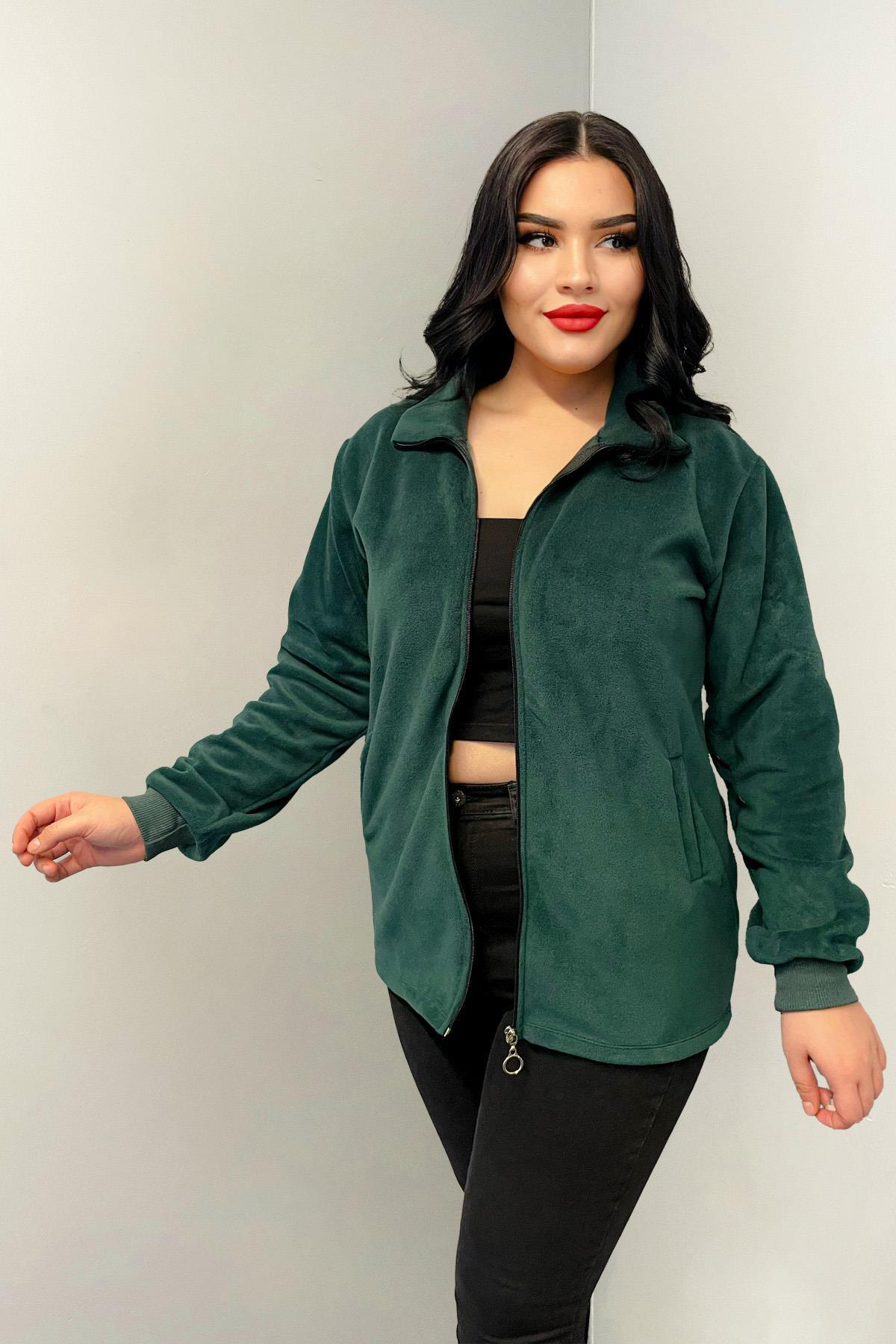 Sweatshirt Büyük Beden Fermuarlı Cepli Polar Hırka