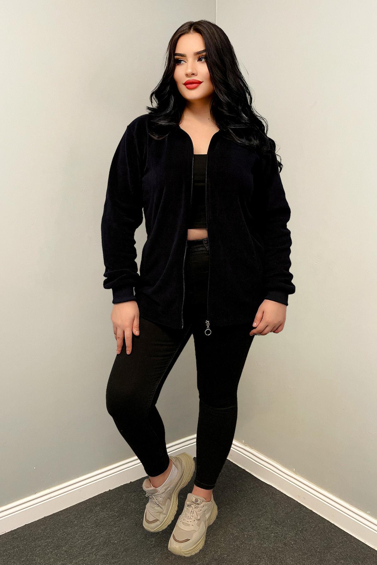 Sweatshirt Büyük Beden Fermuarlı Cepli Polar Hırka