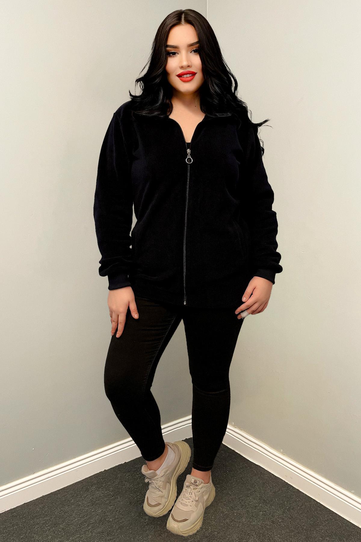Sweatshirt Büyük Beden Fermuarlı Cepli Polar Hırka