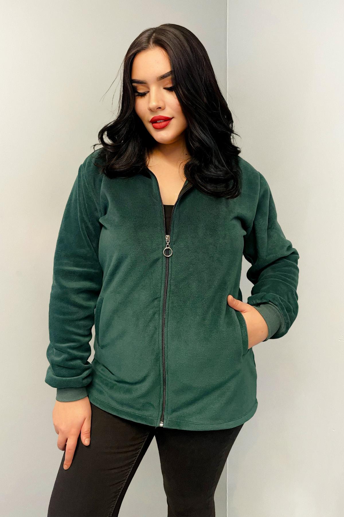 Sweatshirt Büyük Beden Fermuarlı Cepli Polar Hırka