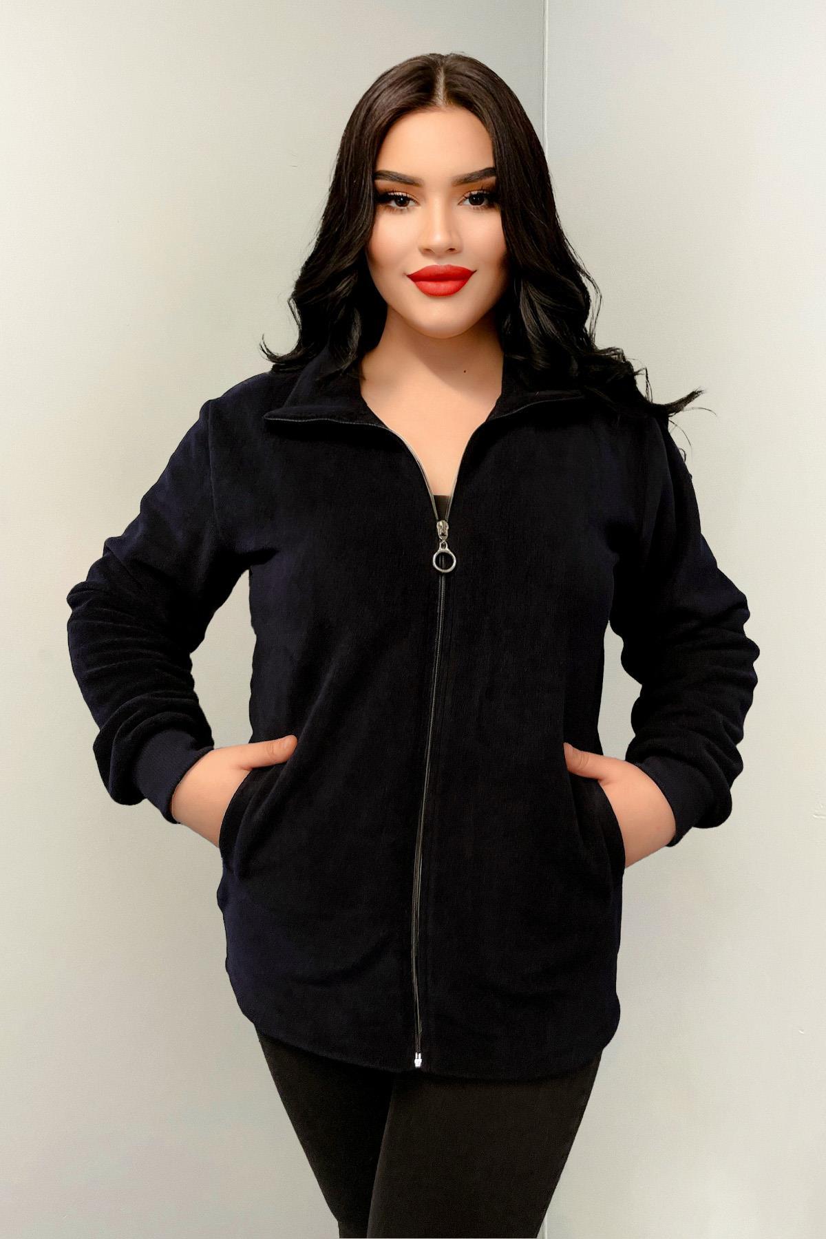 Sweatshirt Büyük Beden Fermuarlı Cepli Polar Hırka