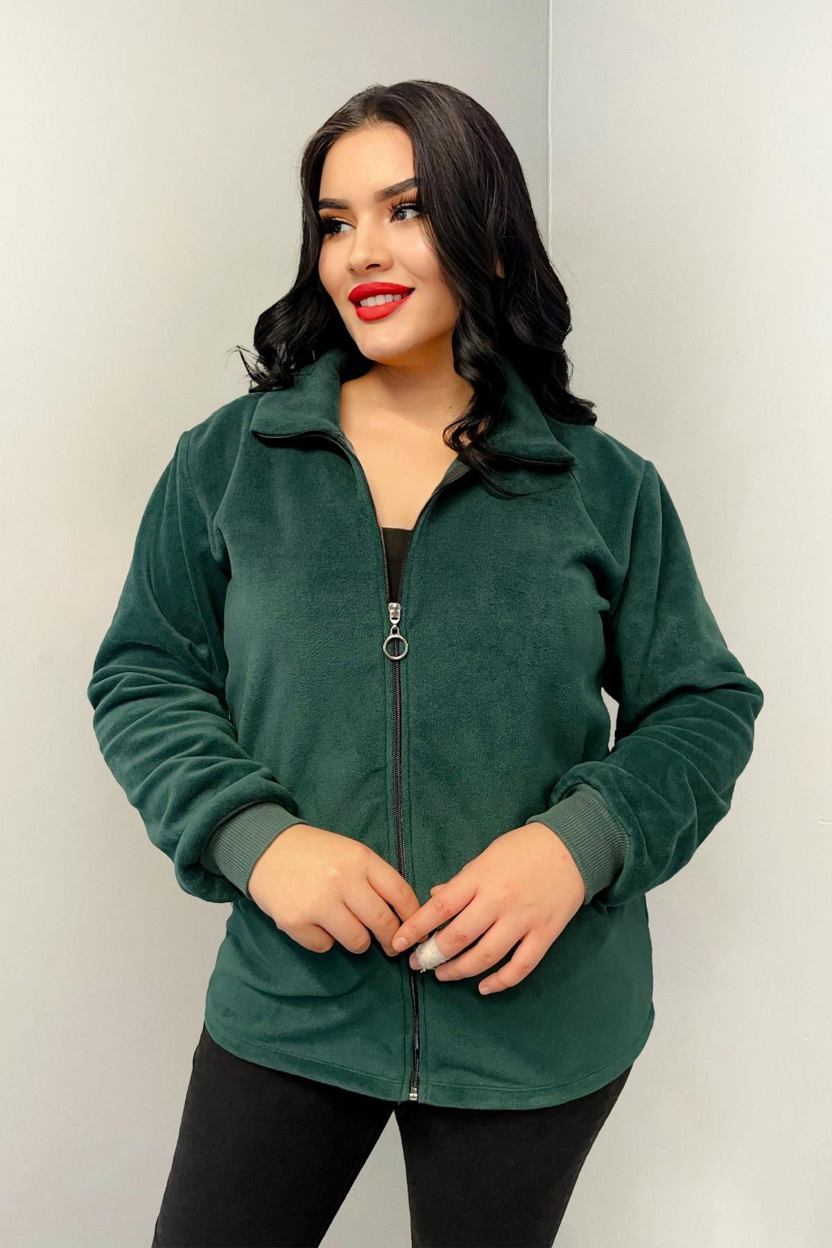 Sweatshirt Büyük Beden Fermuarlı Cepli Polar Hırka