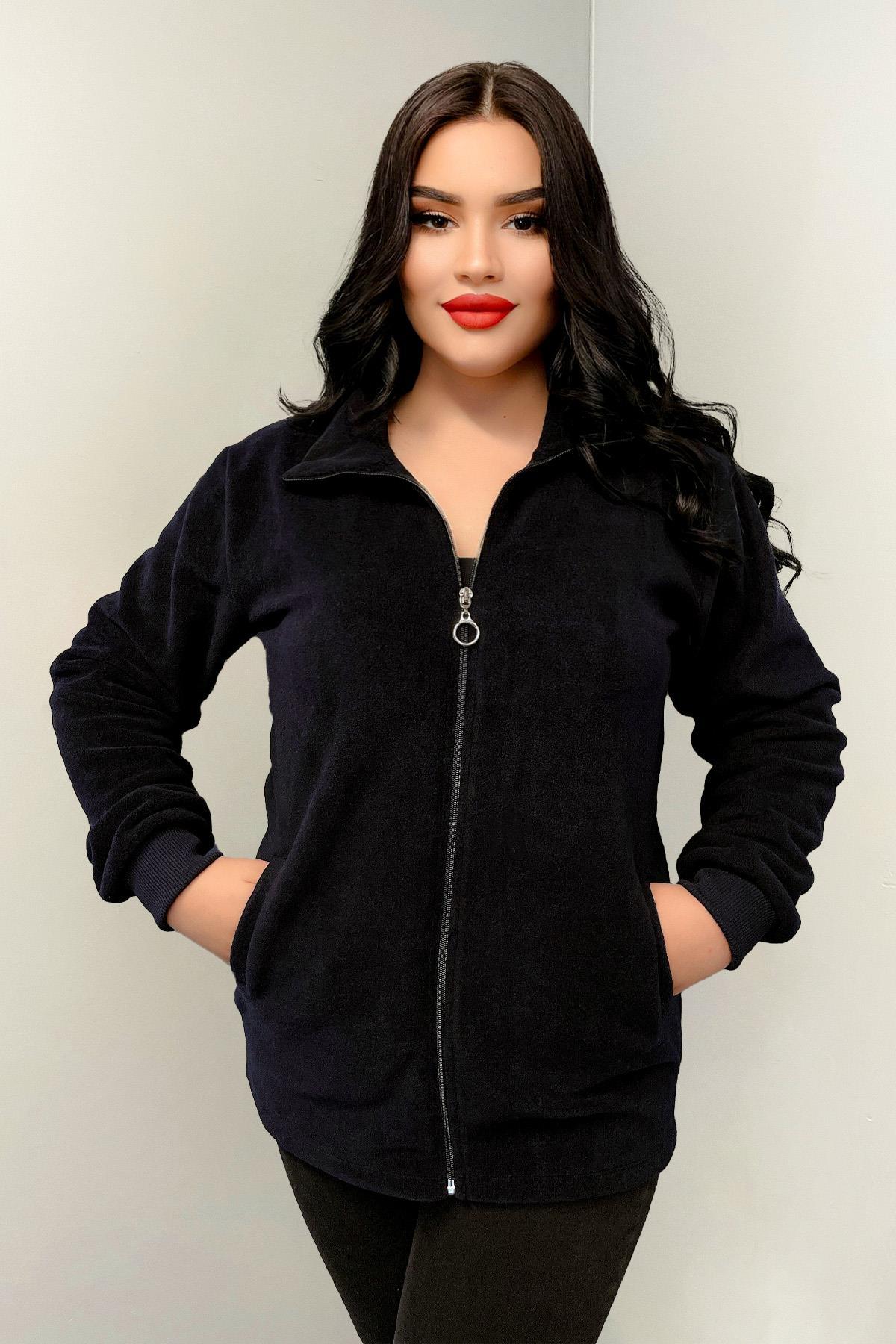 Sweatshirt Büyük Beden Fermuarlı Cepli Polar Hırka