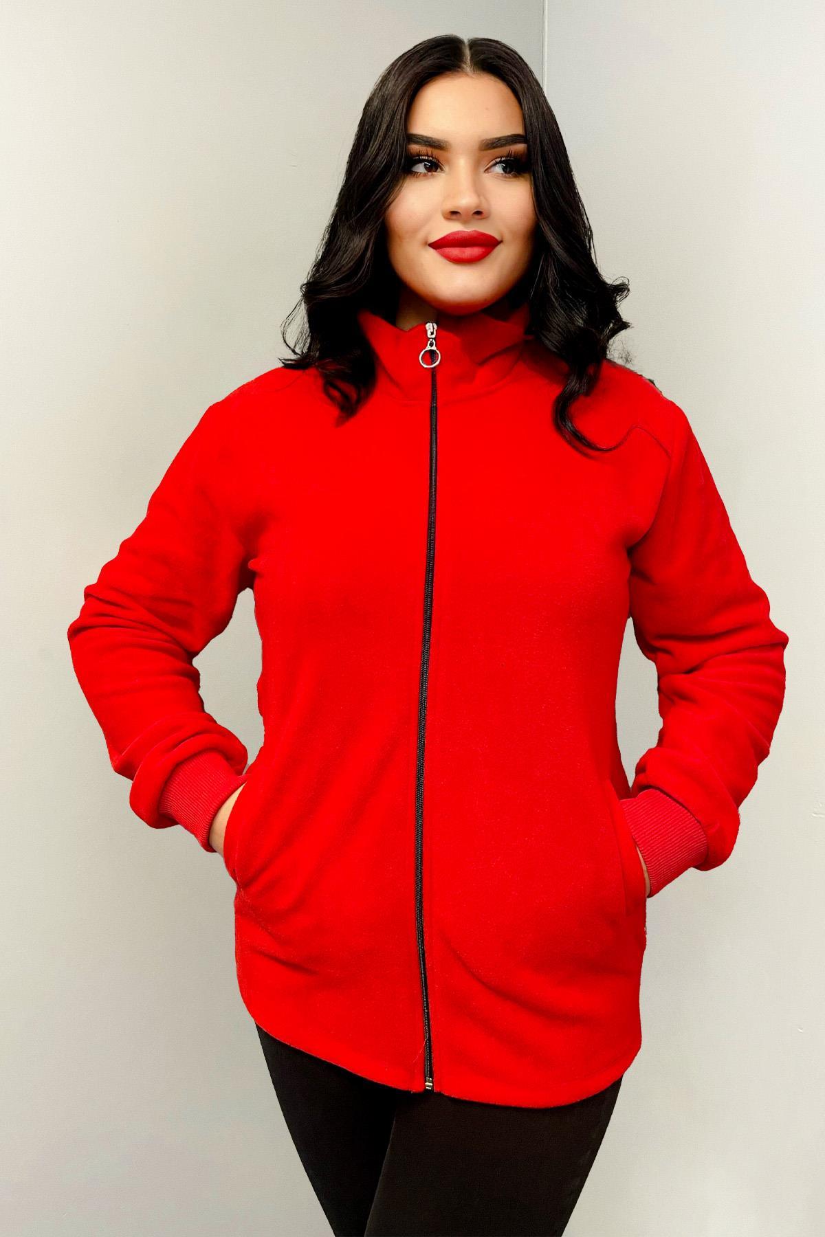 Sweatshirt Büyük Beden Fermuarlı Cepli Polar Hırka