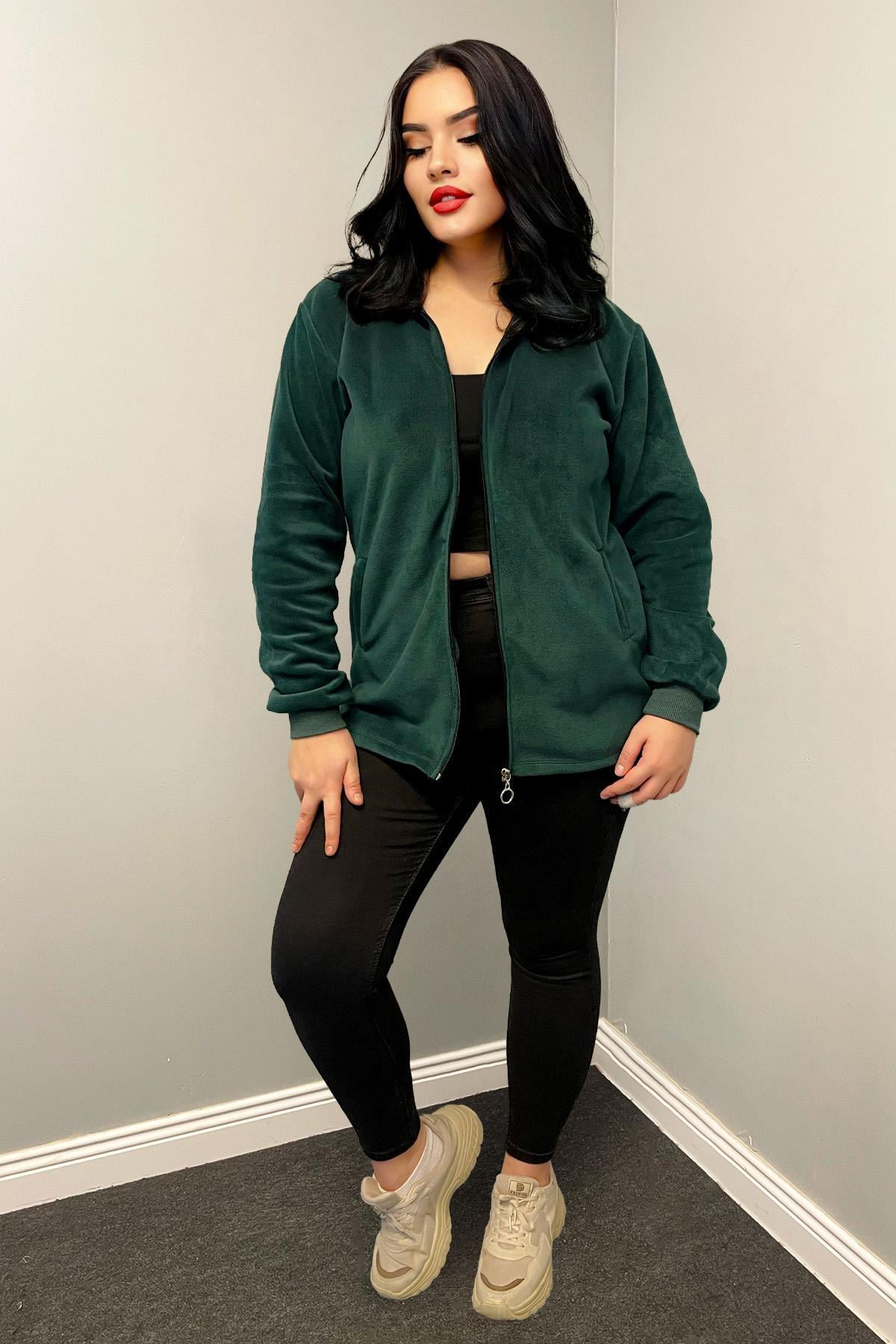 Sweatshirt Büyük Beden Fermuarlı Cepli Polar Hırka