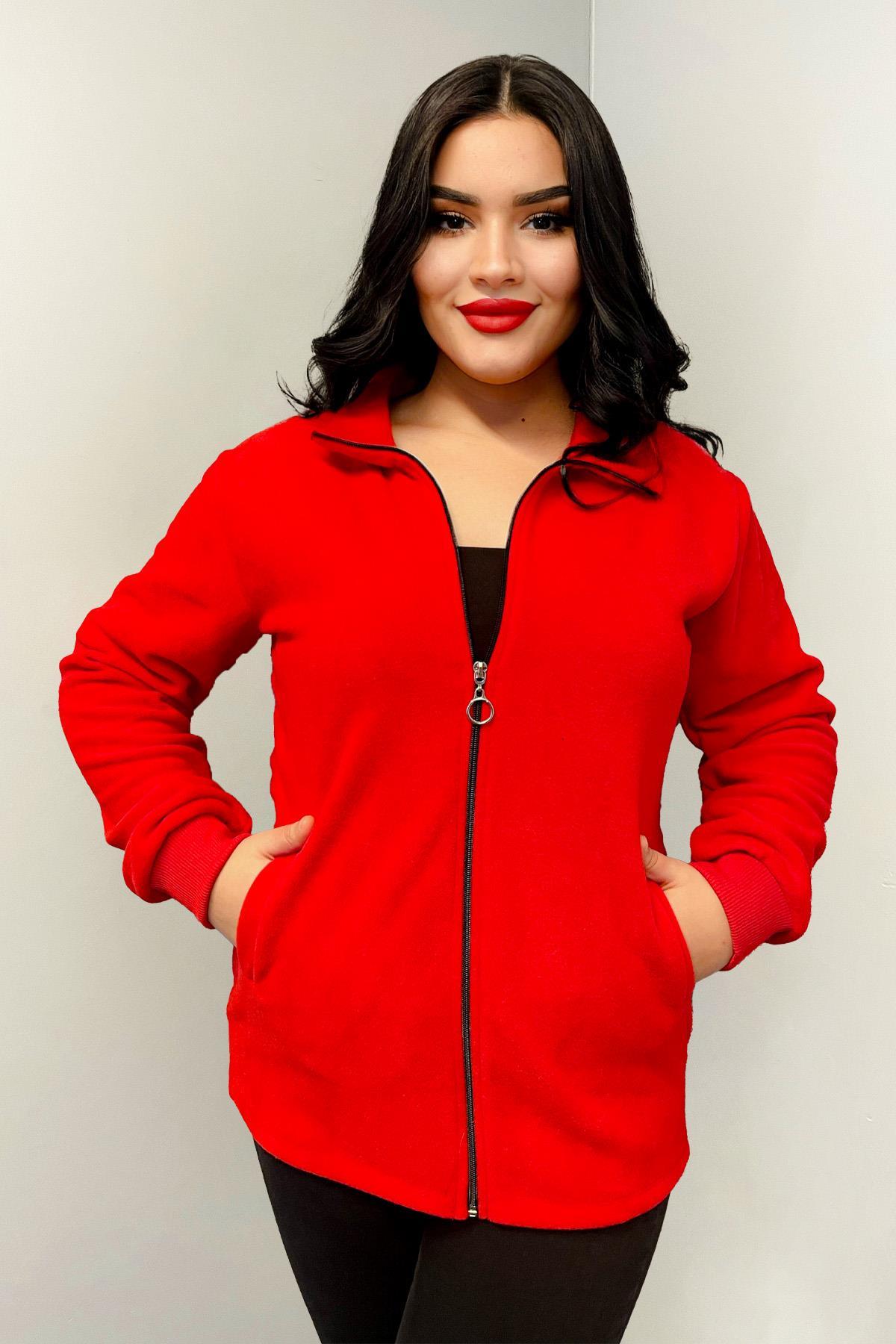 Sweatshirt Büyük Beden Fermuarlı Cepli Polar Hırka