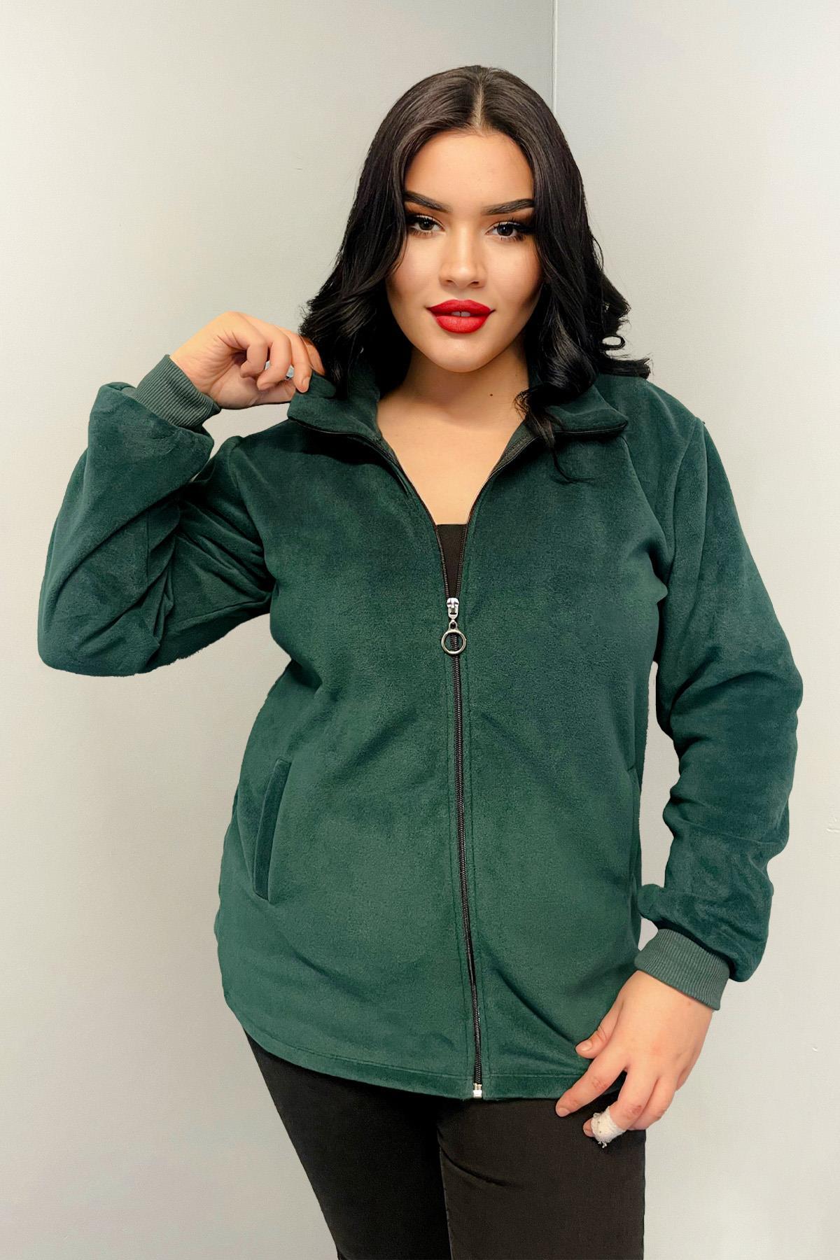Sweatshirt Büyük Beden Fermuarlı Cepli Polar Hırka