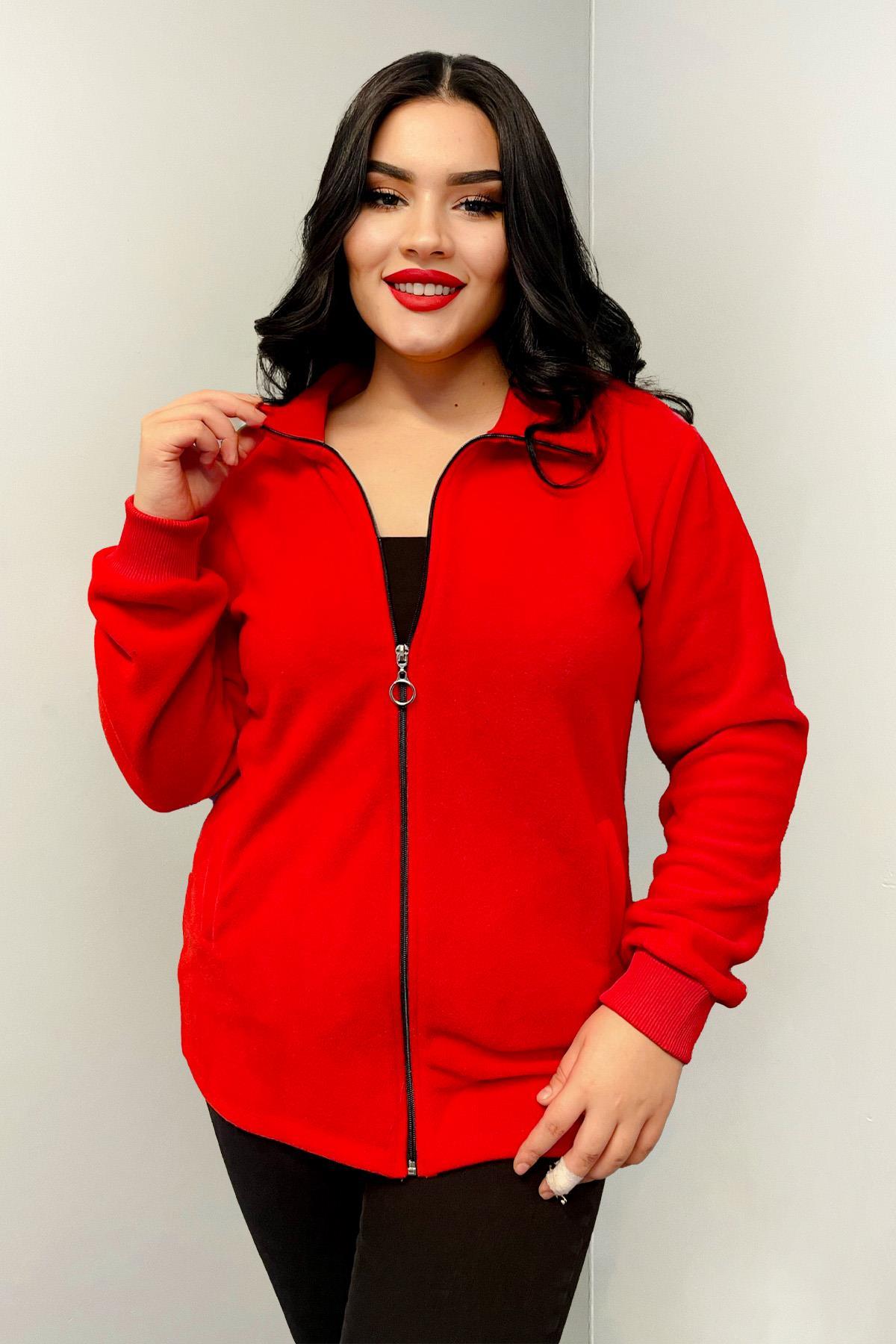 Sweatshirt Büyük Beden Fermuarlı Cepli Polar Hırka