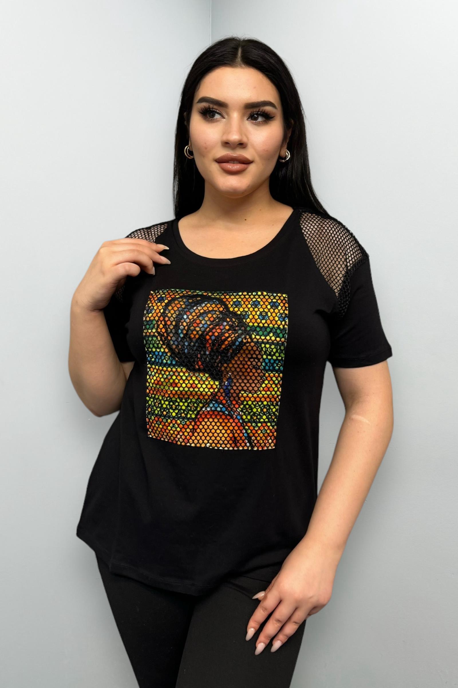 Tshirt Büyük Beden File Detaylı Pamuklu Likralı Tshirt