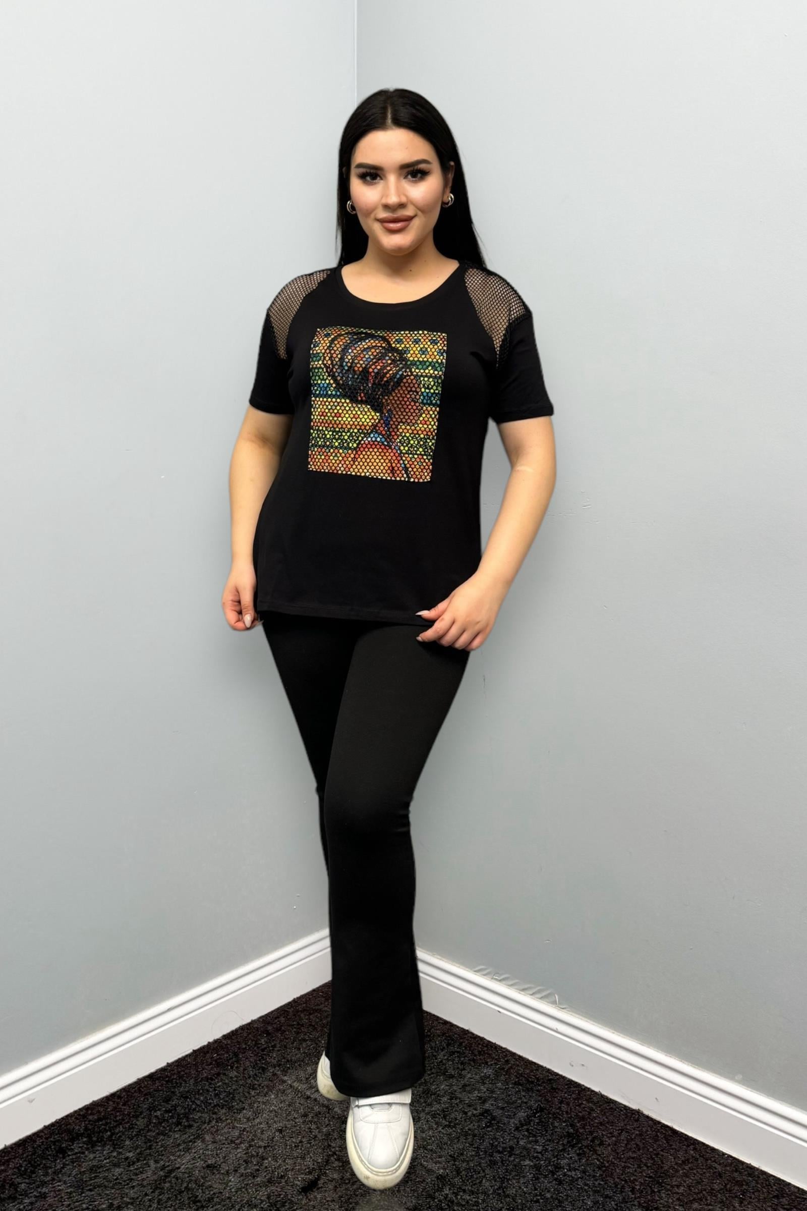 Tshirt Büyük Beden File Detaylı Pamuklu Likralı Tshirt