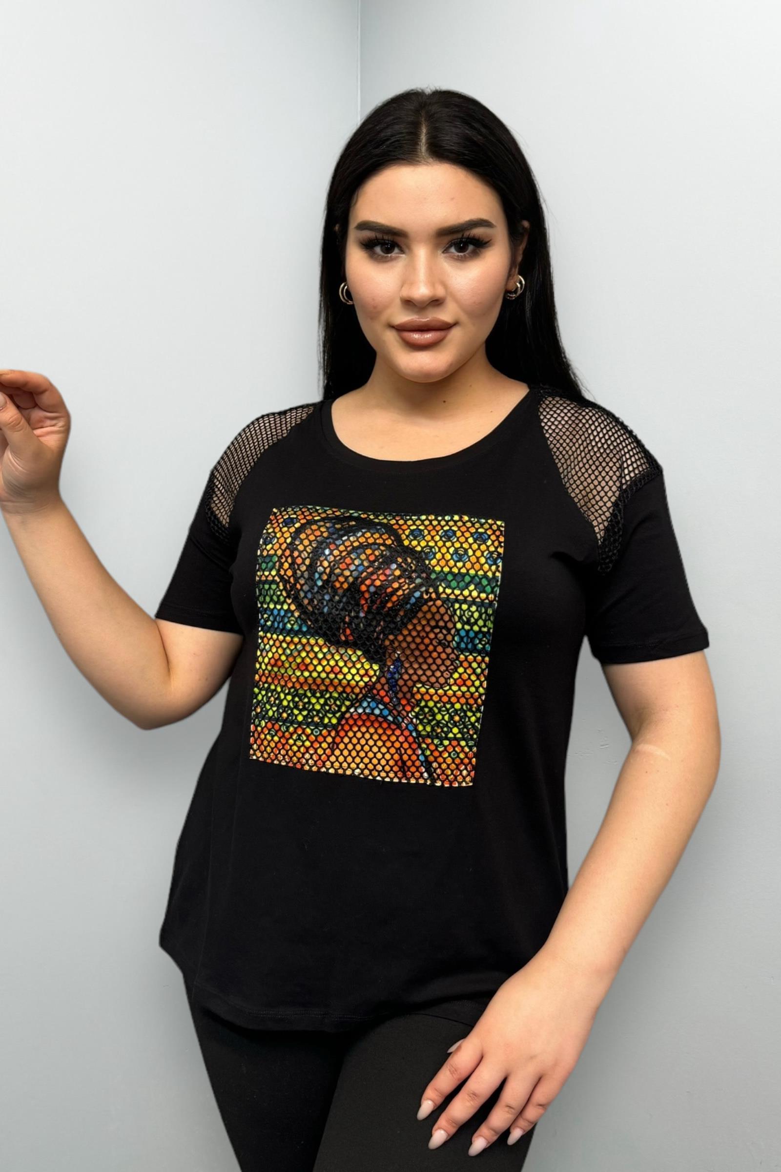 Tshirt Büyük Beden File Detaylı Pamuklu Likralı Tshirt