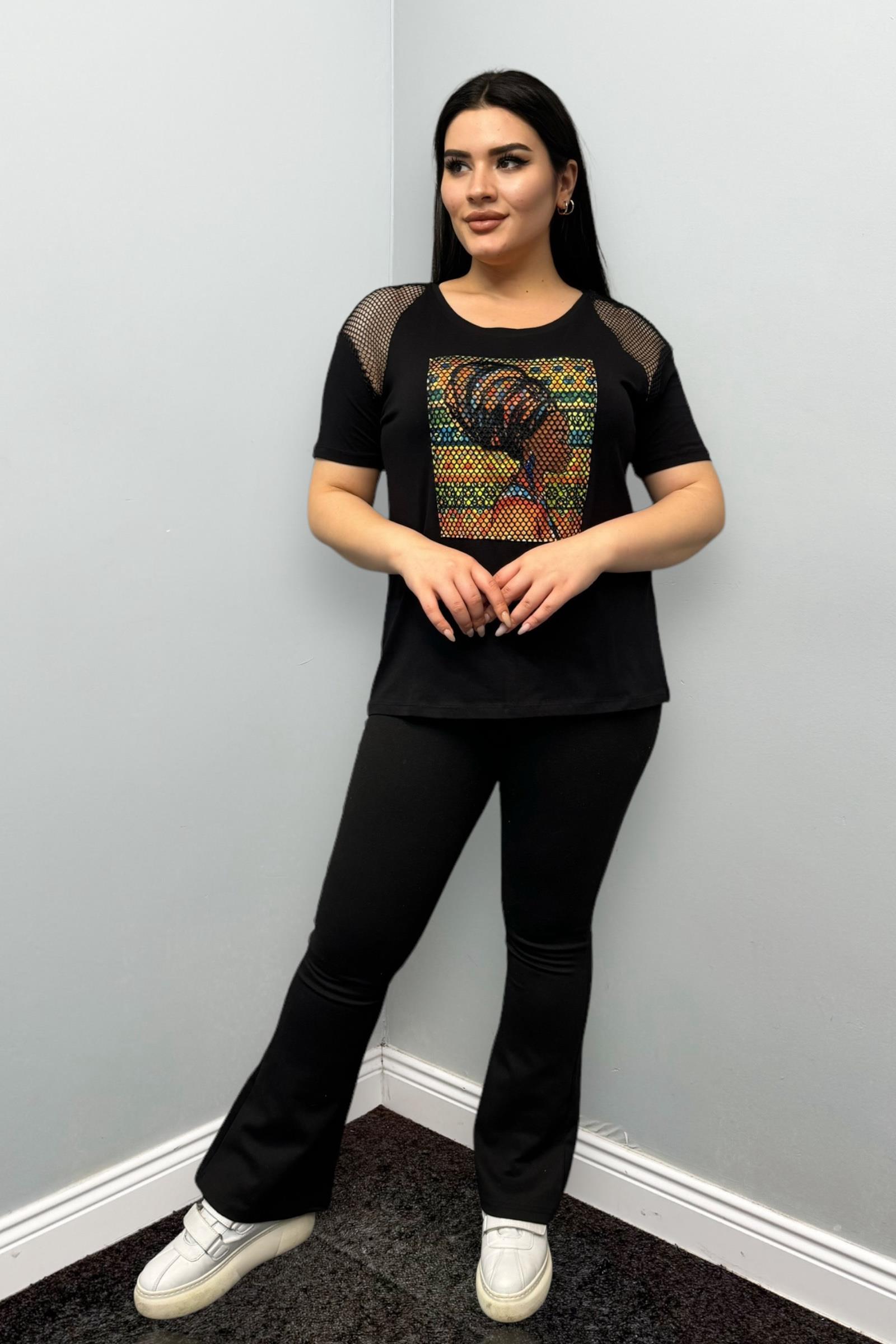 Tshirt Büyük Beden File Detaylı Pamuklu Likralı Tshirt