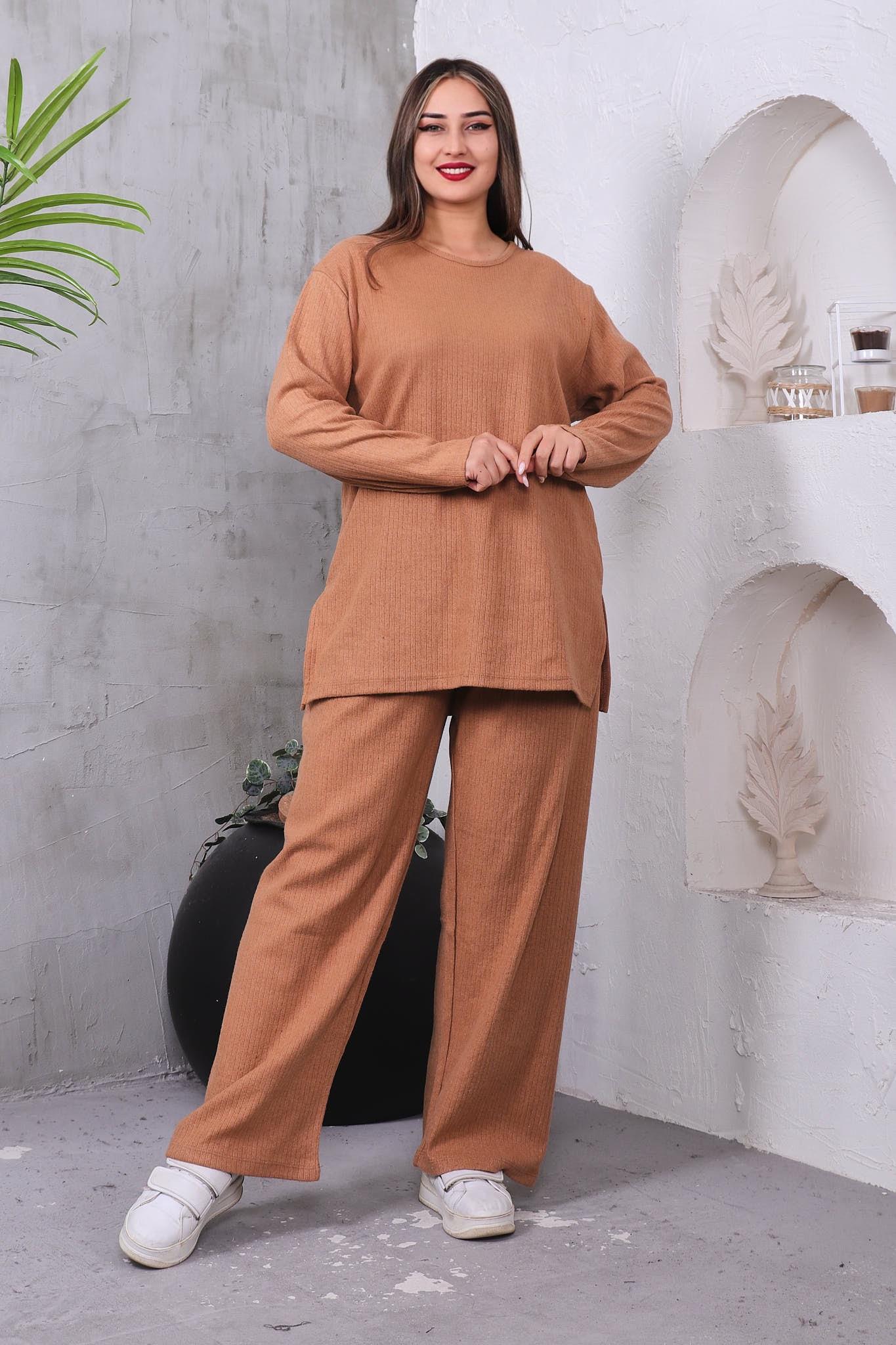 İkili Takım Büyük Beden Fitilli Oversize Kışlık Takım