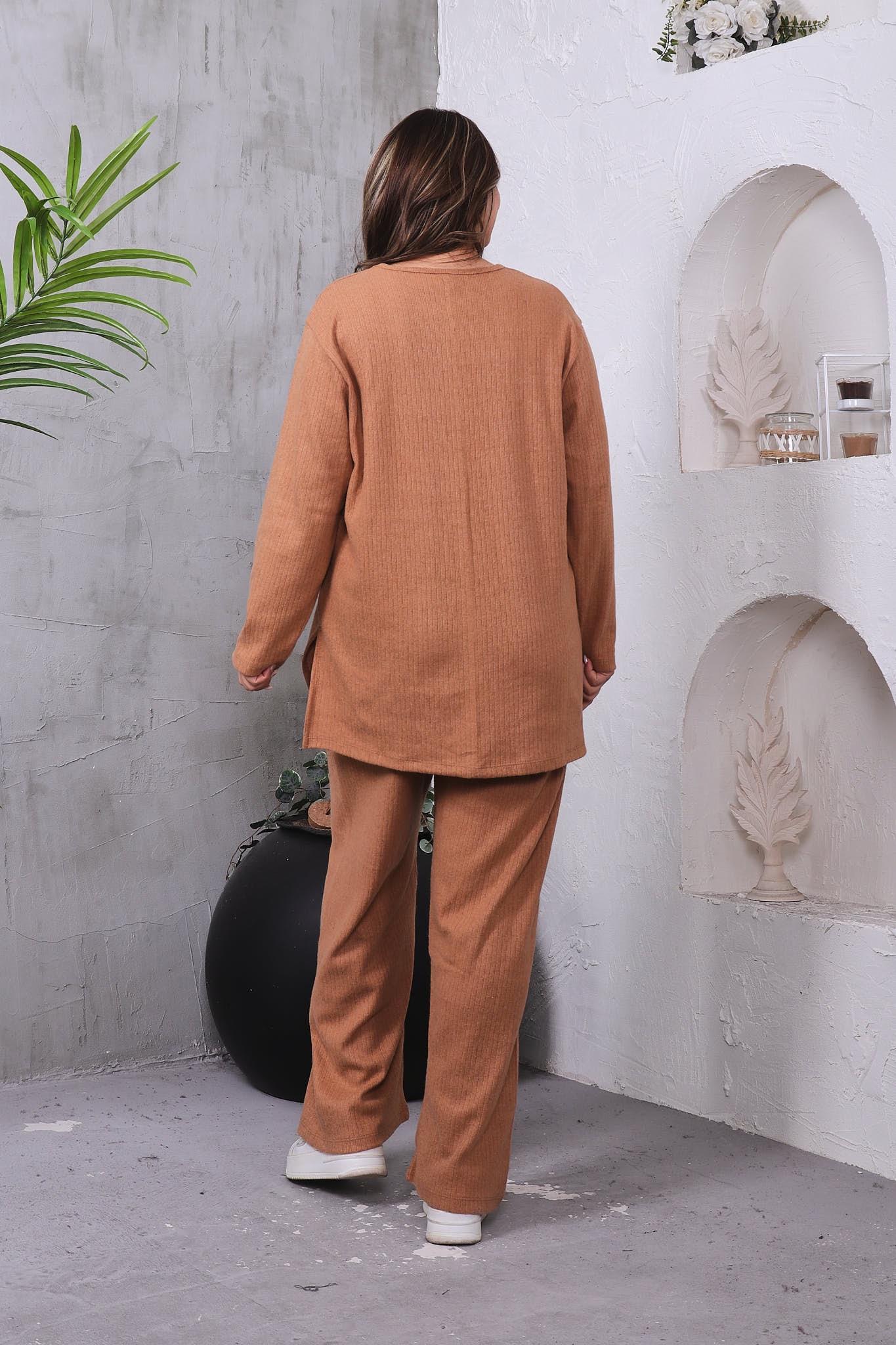 İkili Takım Büyük Beden Fitilli Oversize Kışlık Takım