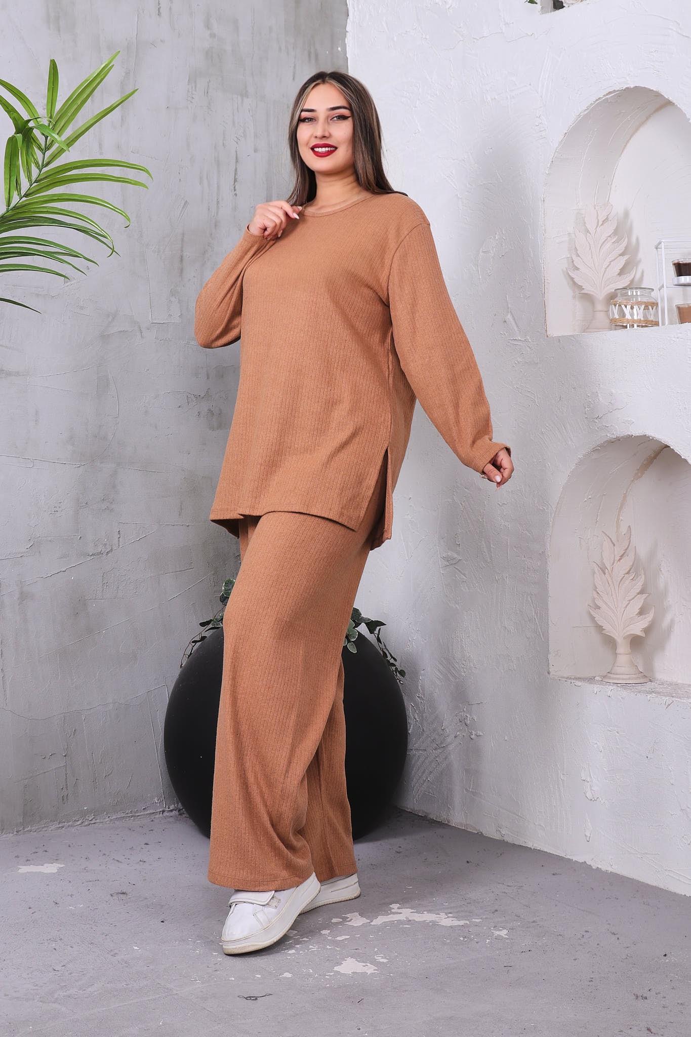 İkili Takım Büyük Beden Fitilli Oversize Kışlık Takım