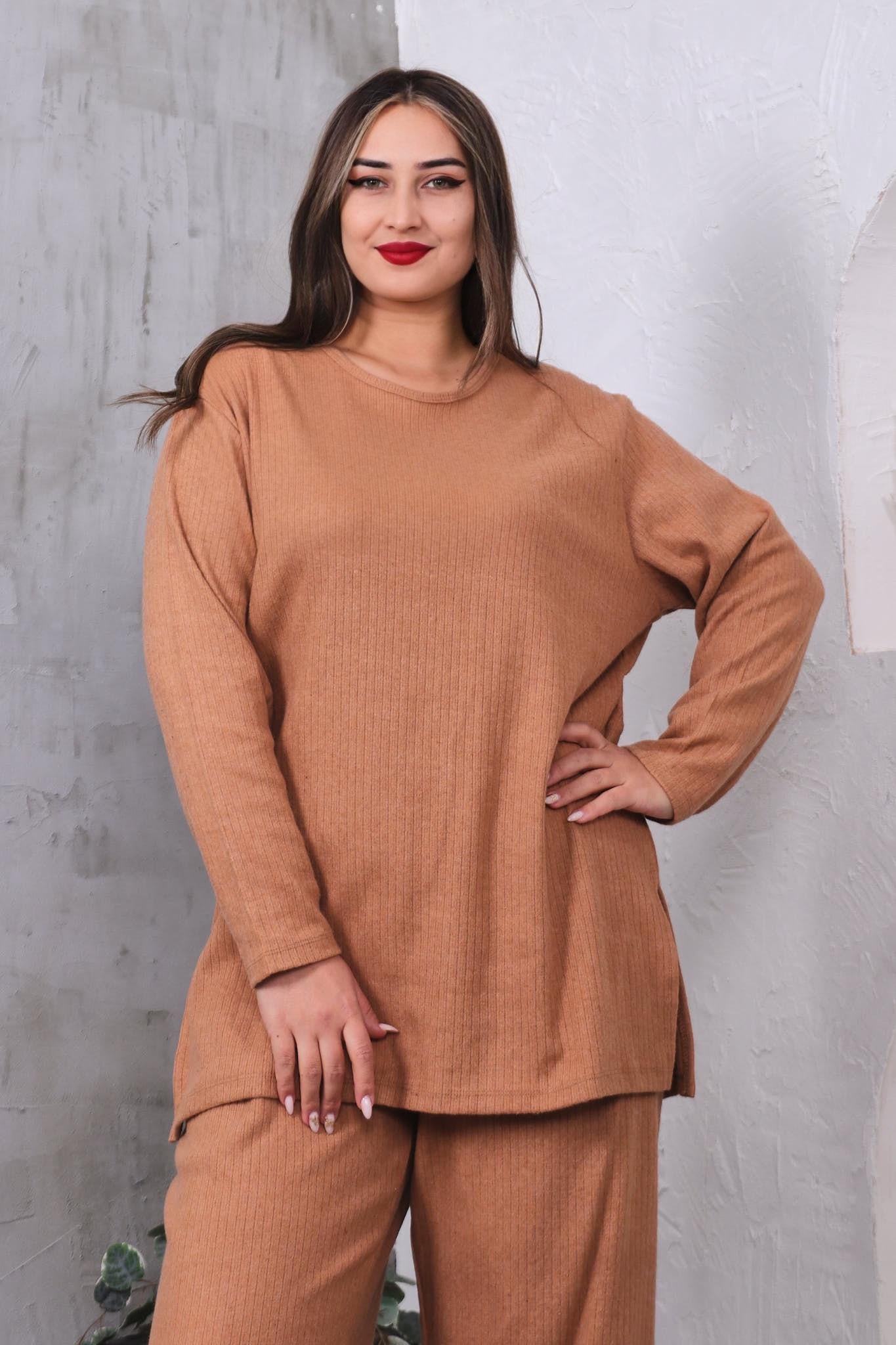 İkili Takım Büyük Beden Fitilli Oversize Kışlık Takım