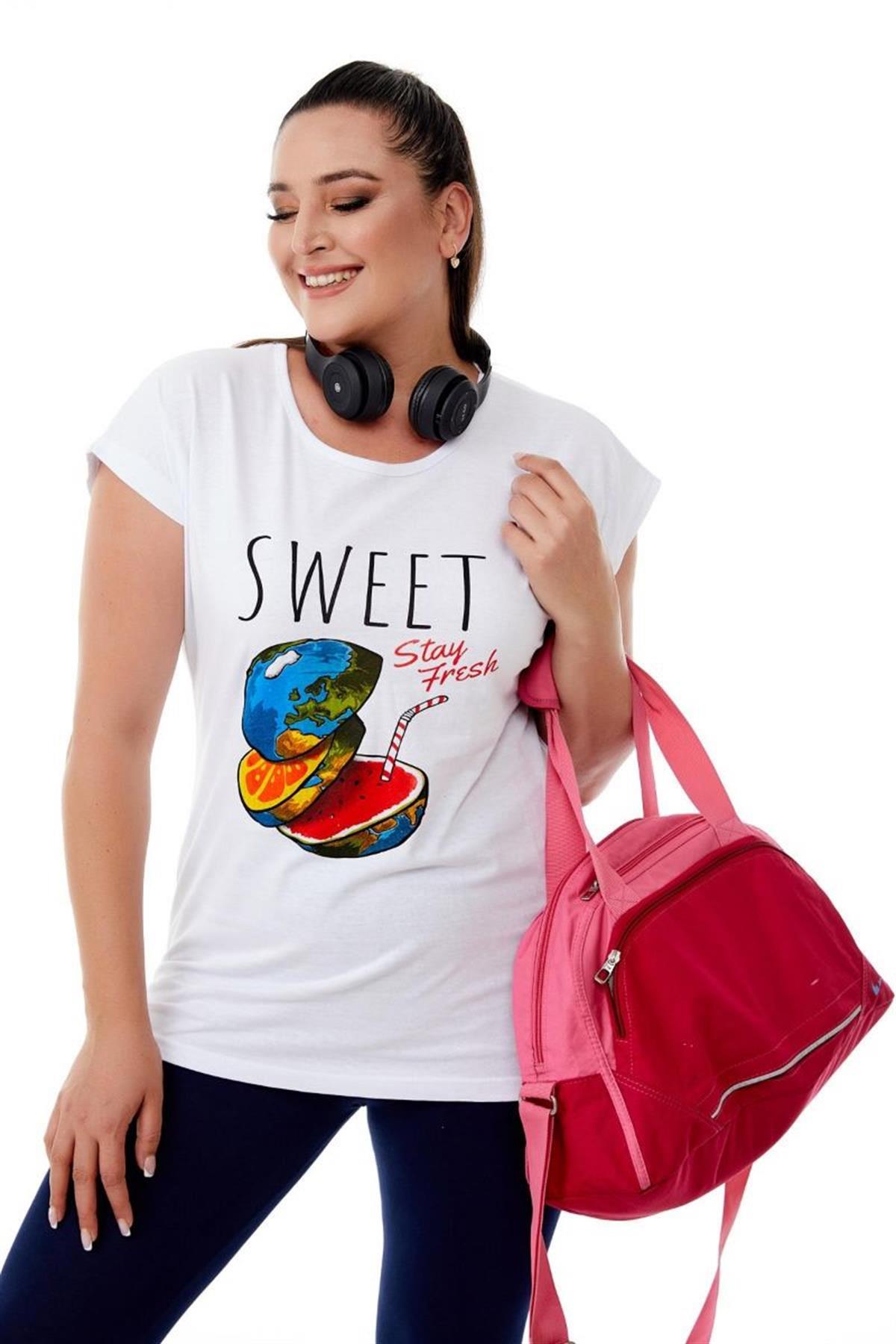 Tshirt Büyük Beden Genç Tarz T-Shirt Beyaz