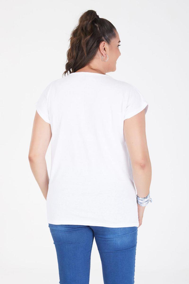 Tshirt Büyük Beden Gold Flamingo Baskılı Yarasa Kol T-Shirt Beyaz