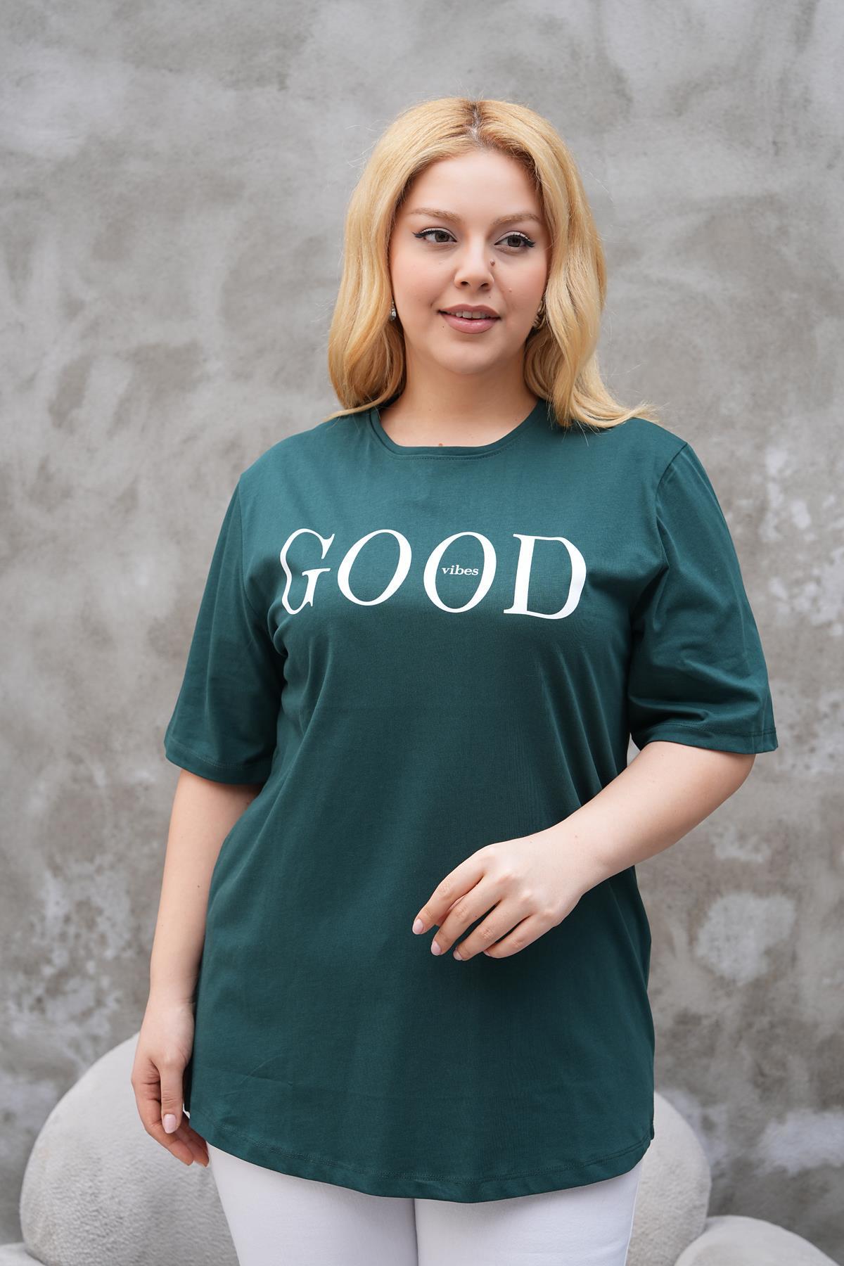 Kısa Kol Bluz Büyük Beden Good Baskılı Tshirt