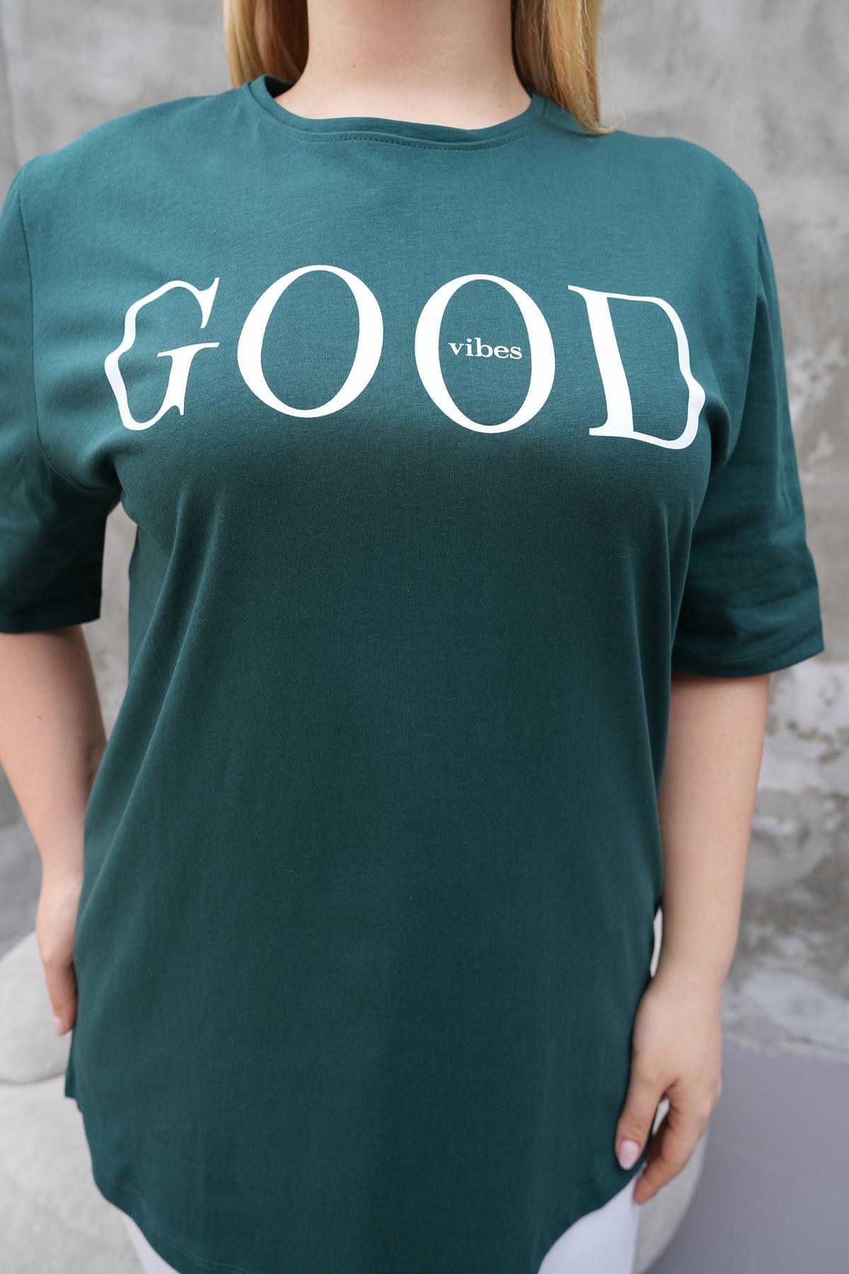 Kısa Kol Bluz Büyük Beden Good Baskılı Tshirt