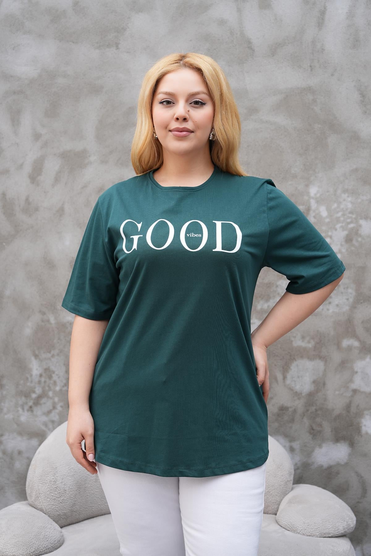 Kısa Kol Bluz Büyük Beden Good Baskılı Tshirt