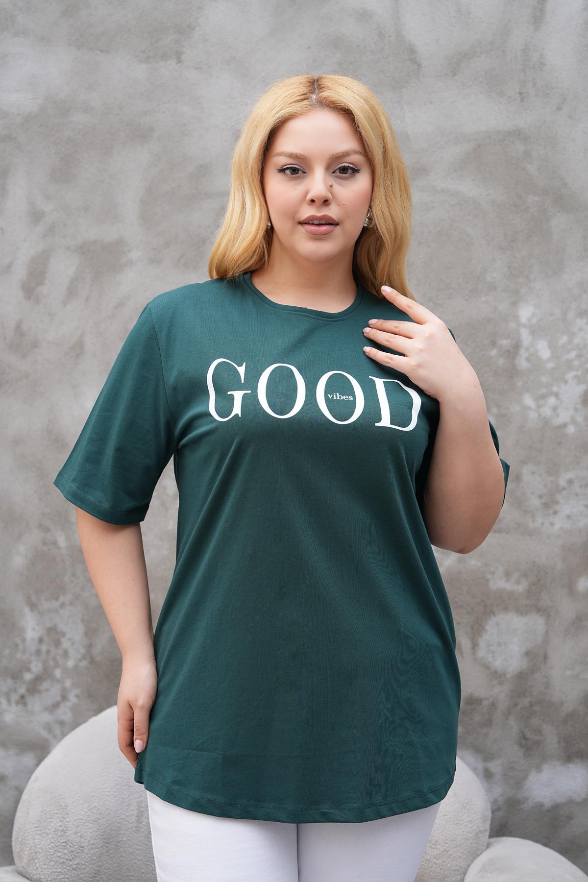 Kısa Kol Bluz Büyük Beden Good Baskılı Tshirt