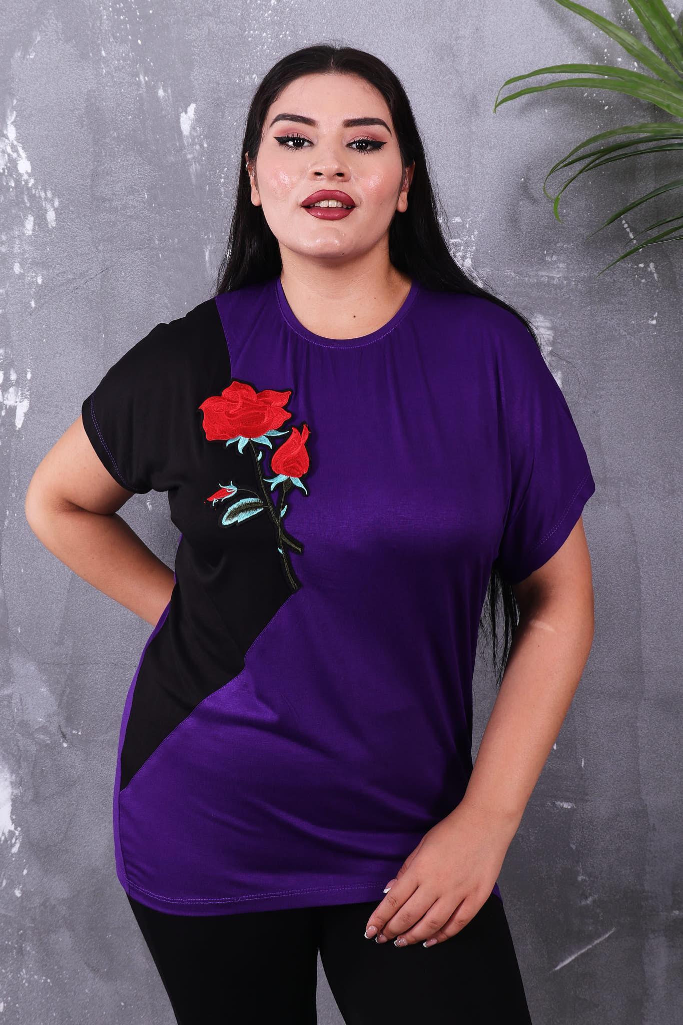 Tshirt Büyük Beden Gül Motifli Tshirt