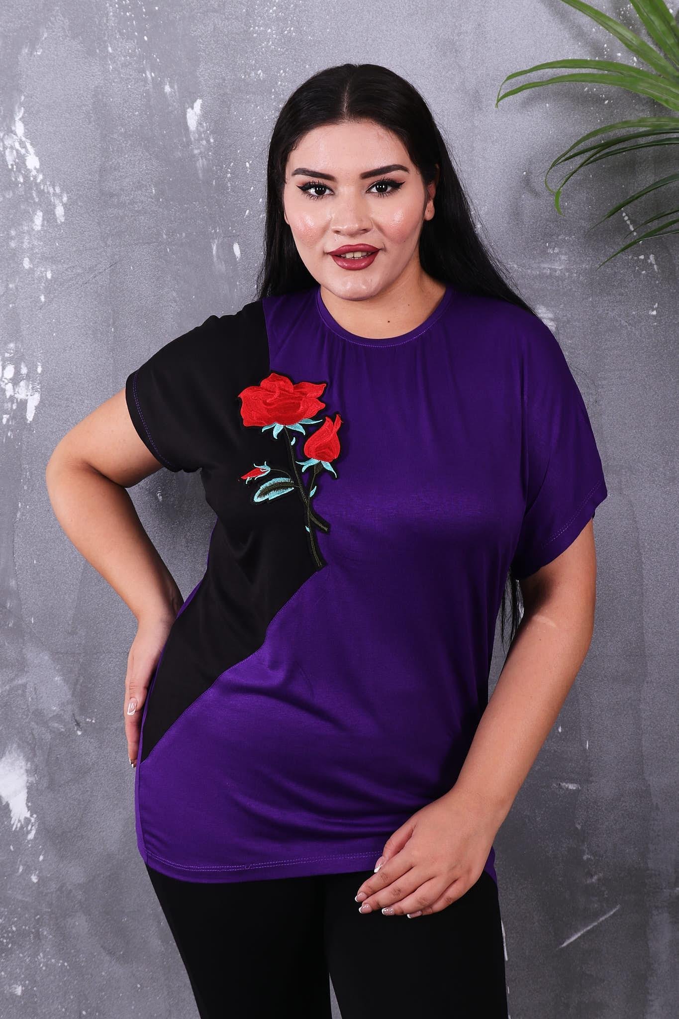 Tshirt Büyük Beden Gül Motifli Tshirt