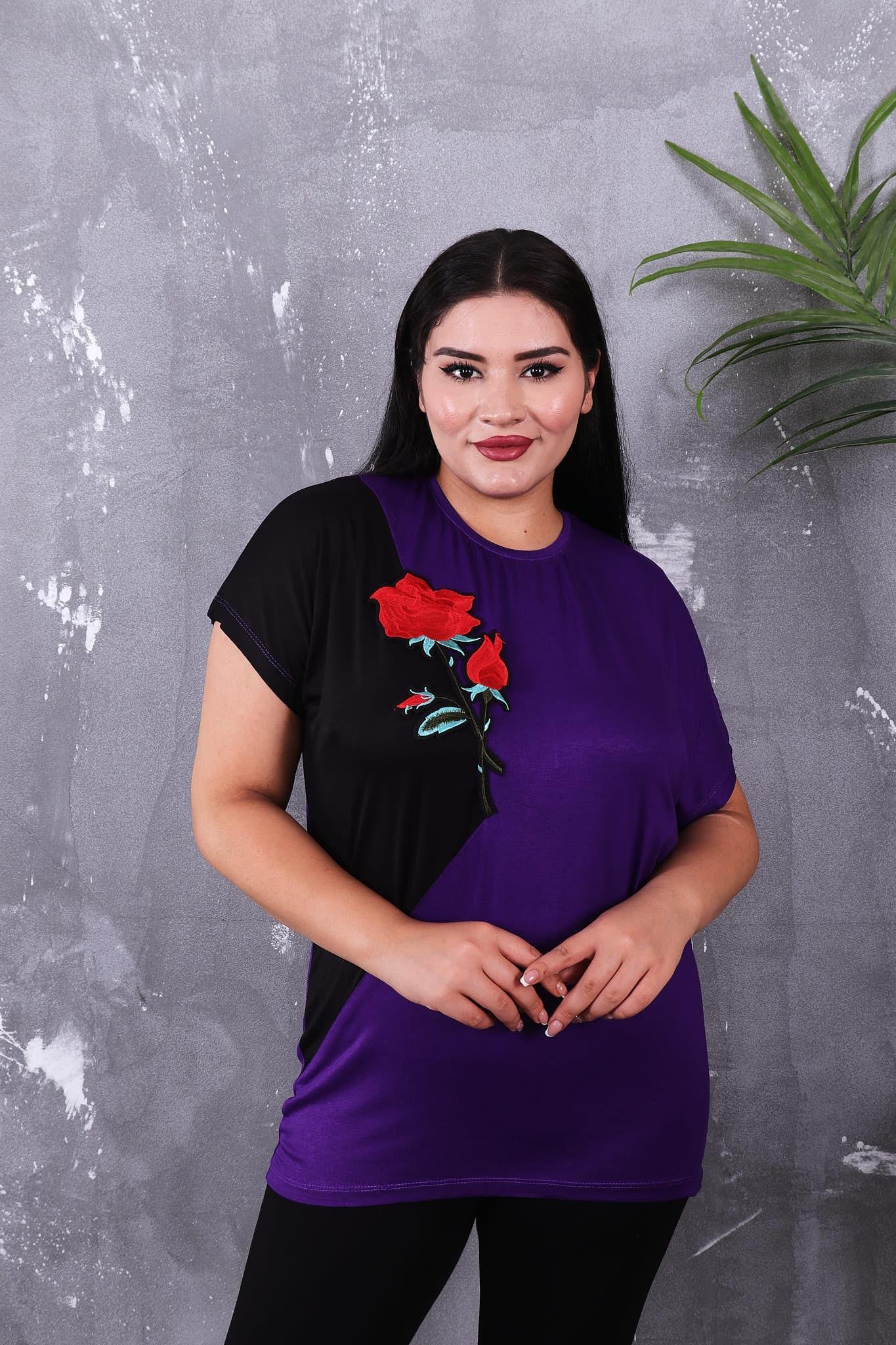 Tshirt Büyük Beden Gül Motifli Tshirt