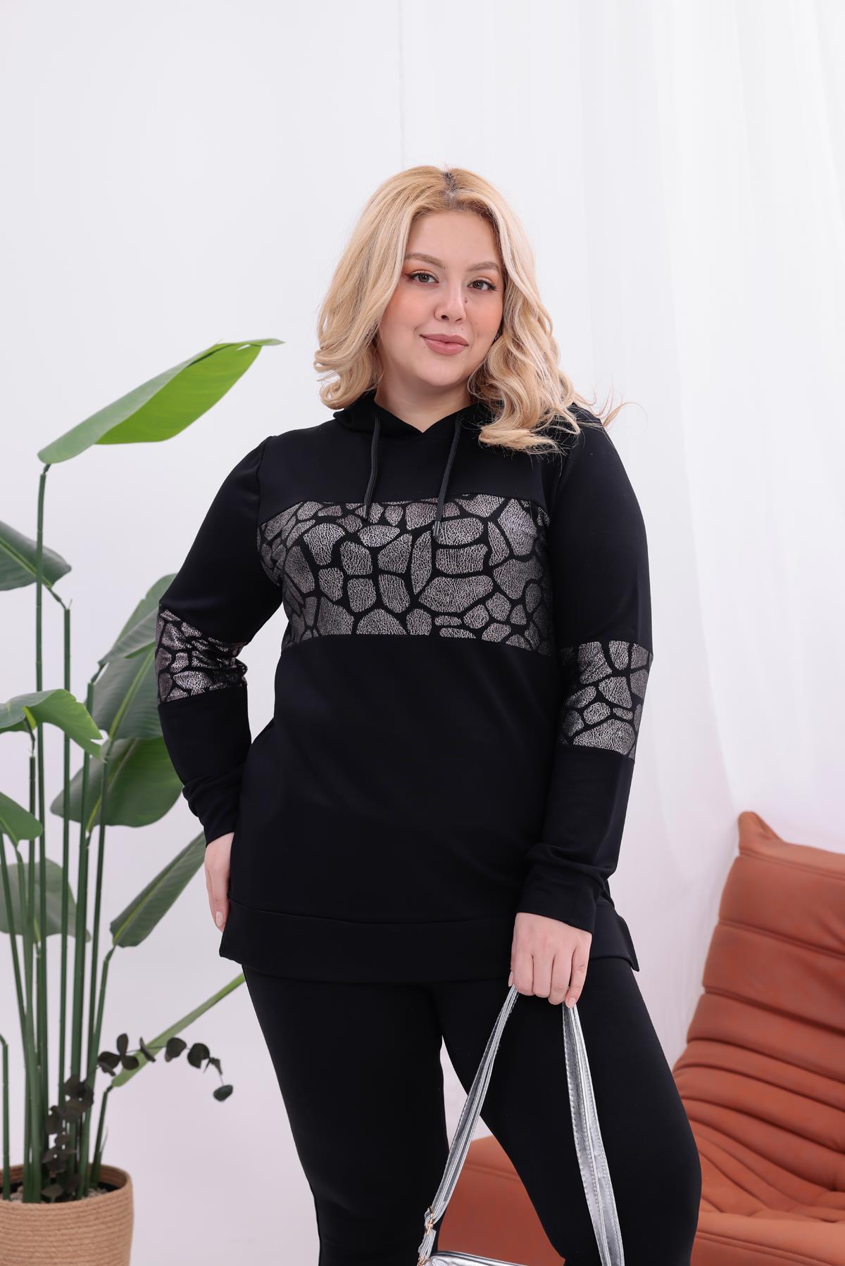 Sweatshirt Büyük Beden Gümüş Detaylı Sweatshirt