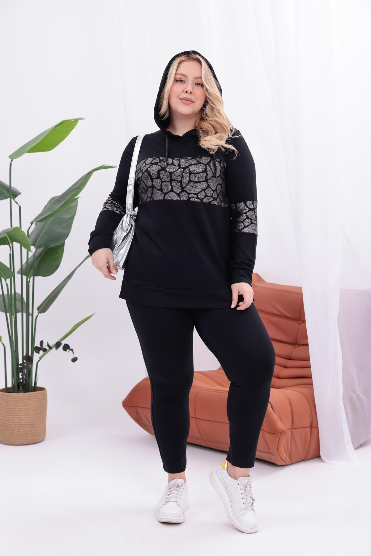 Sweatshirt Büyük Beden Gümüş Detaylı Sweatshirt