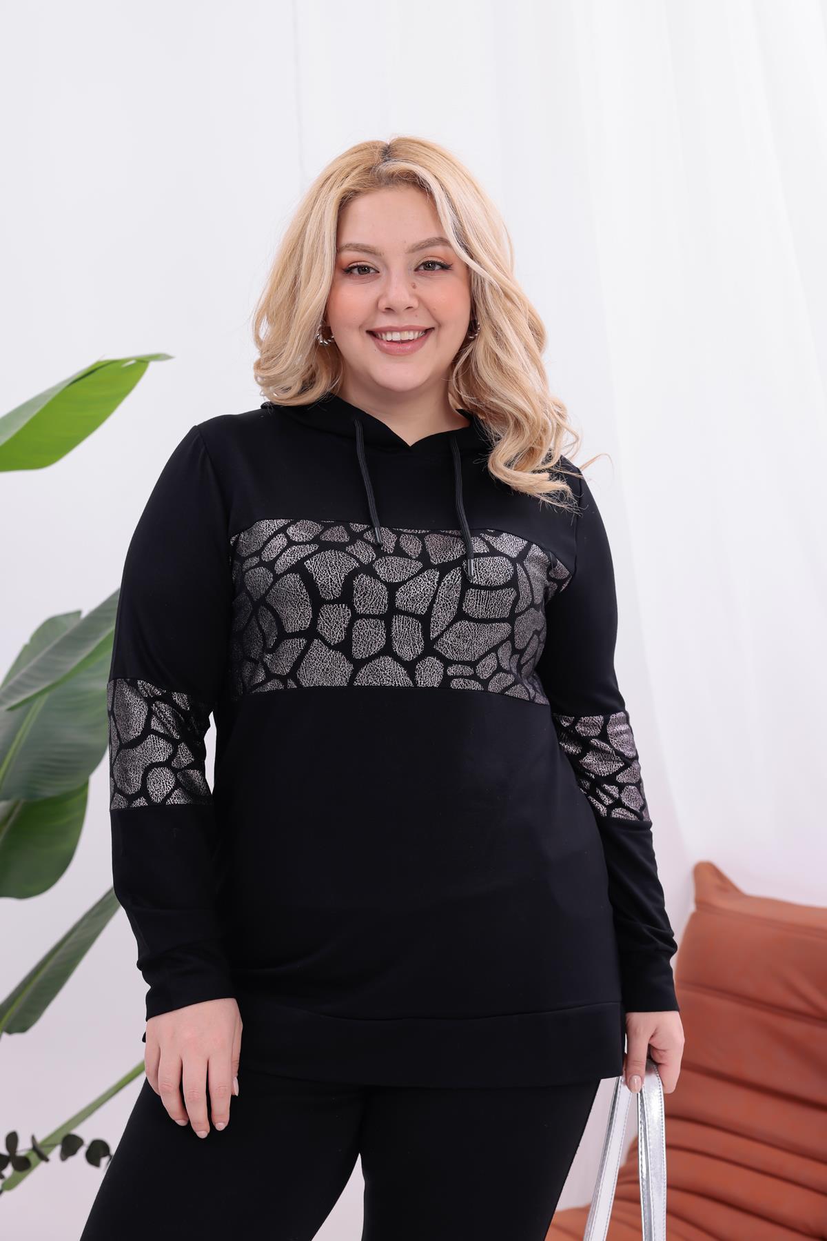 Sweatshirt Büyük Beden Gümüş Detaylı Sweatshirt