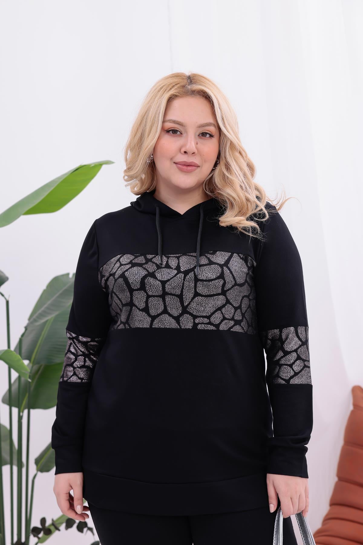Sweatshirt Büyük Beden Gümüş Detaylı Sweatshirt