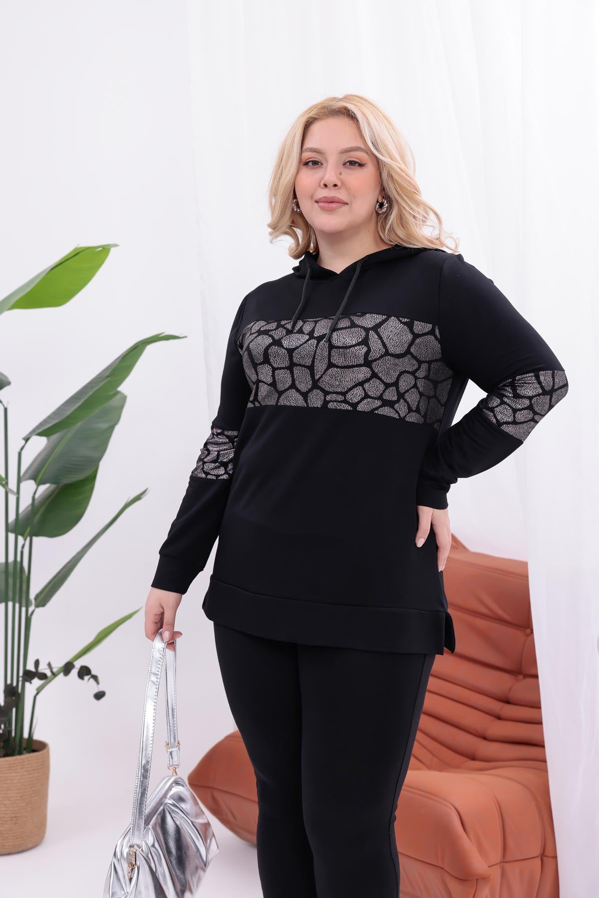 Sweatshirt Büyük Beden Gümüş Detaylı Sweatshirt